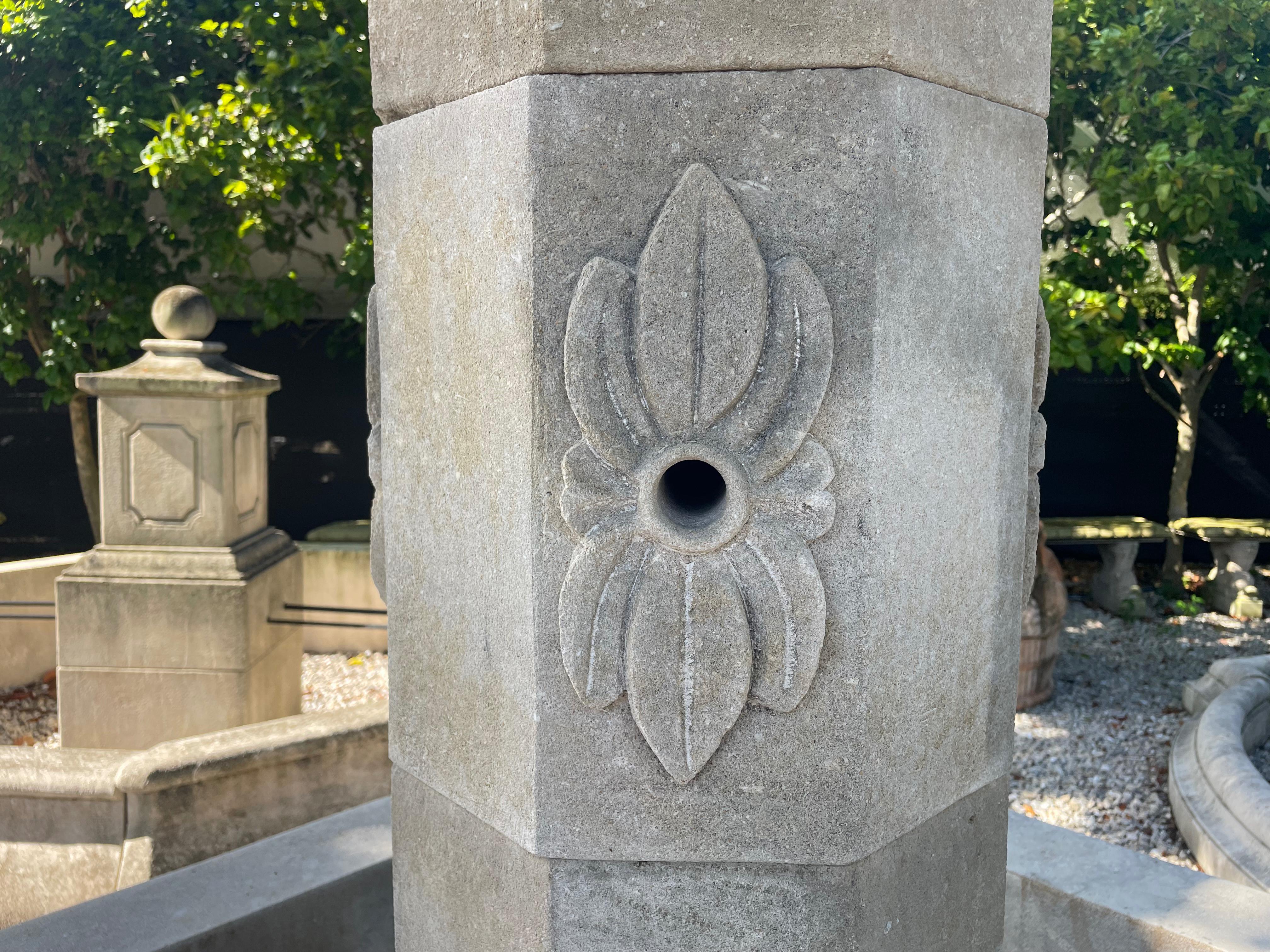21st Century French Large Octagonal Central Limestone Fountain In Good Condition In West Palm Beach, FL