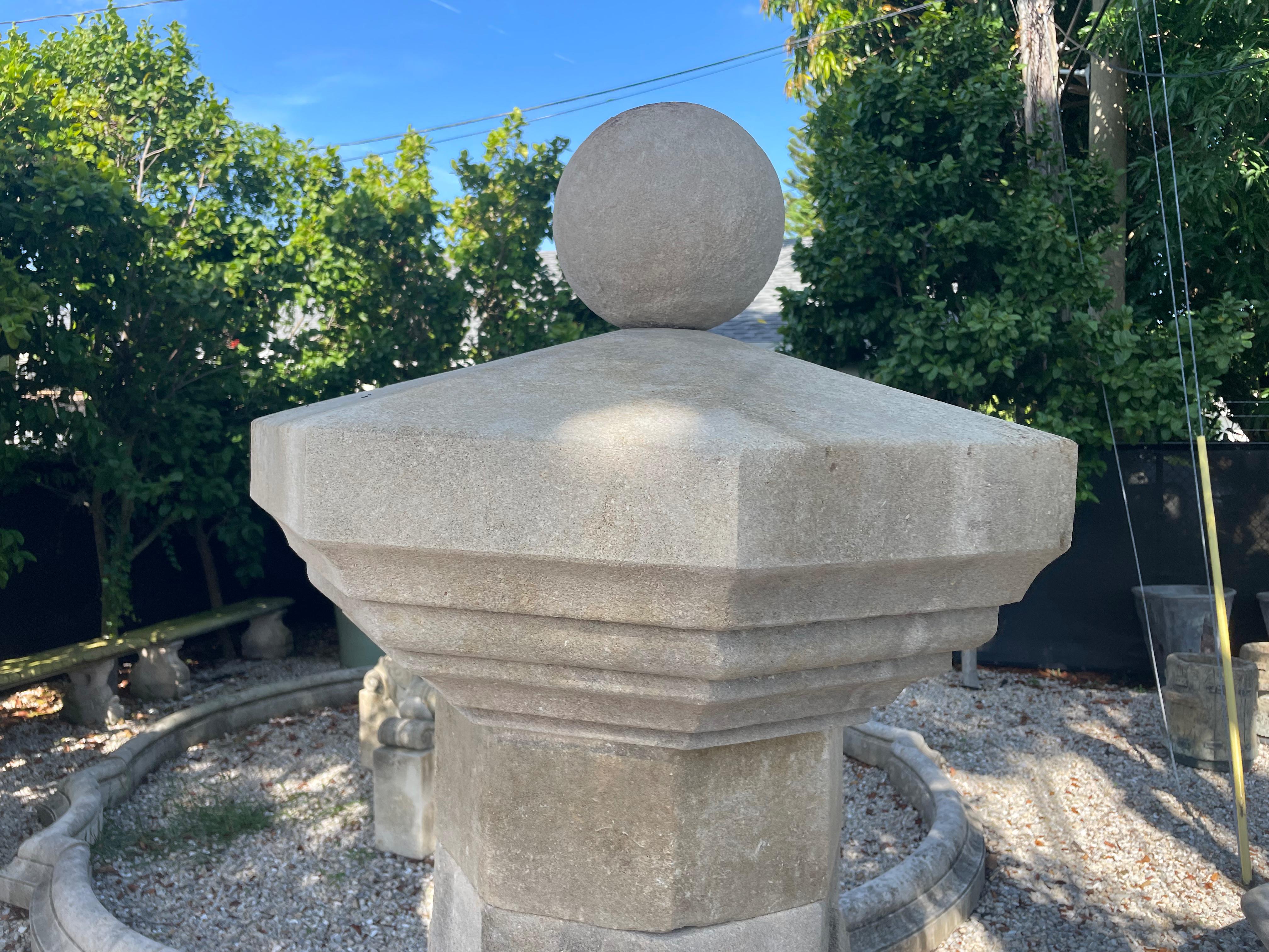 Contemporary 21st Century French Large Octagonal Central Limestone Fountain