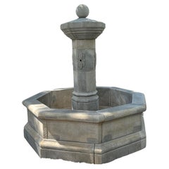 21st Century French Large Octagonal Central Limestone Fountain