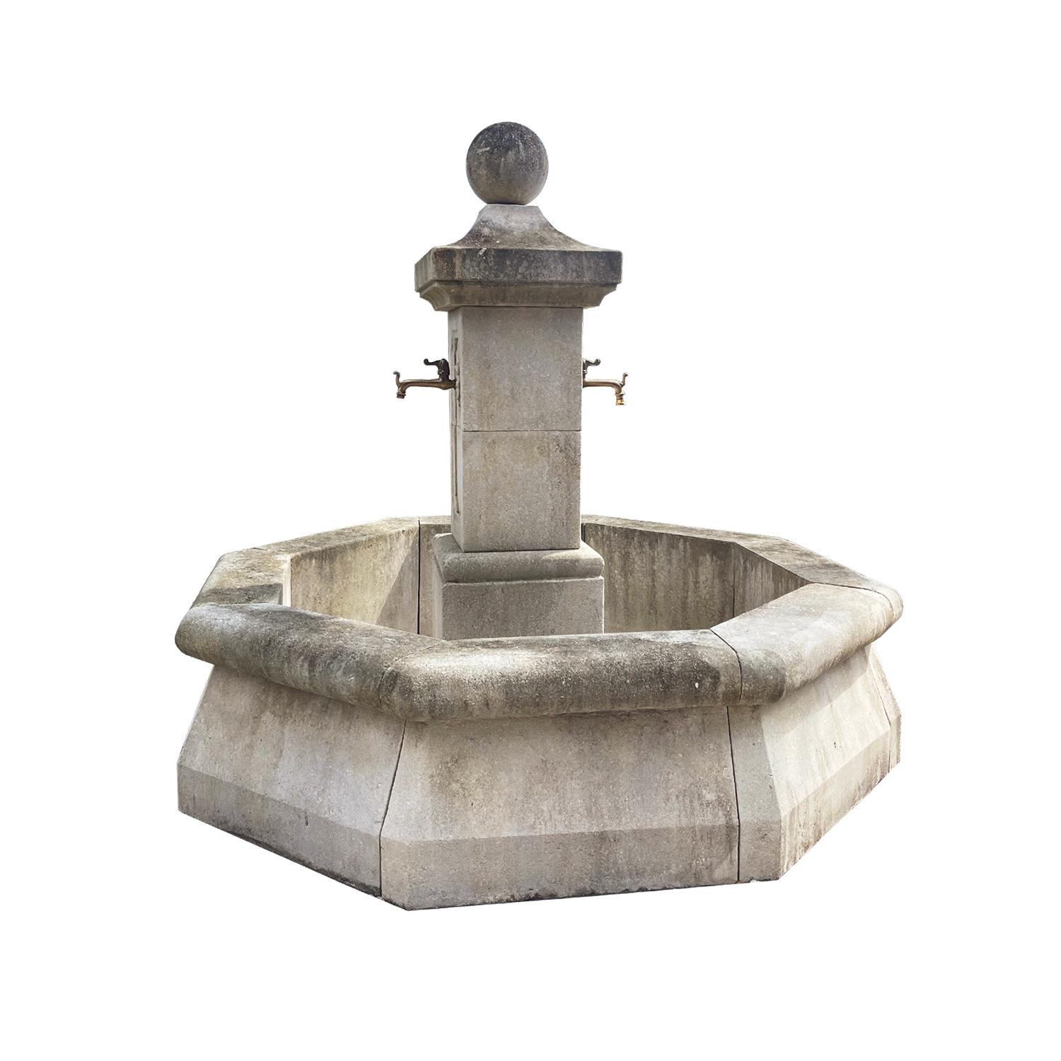 French Provincial 21st Century French Octagonal Central Limestone Fountain For Sale