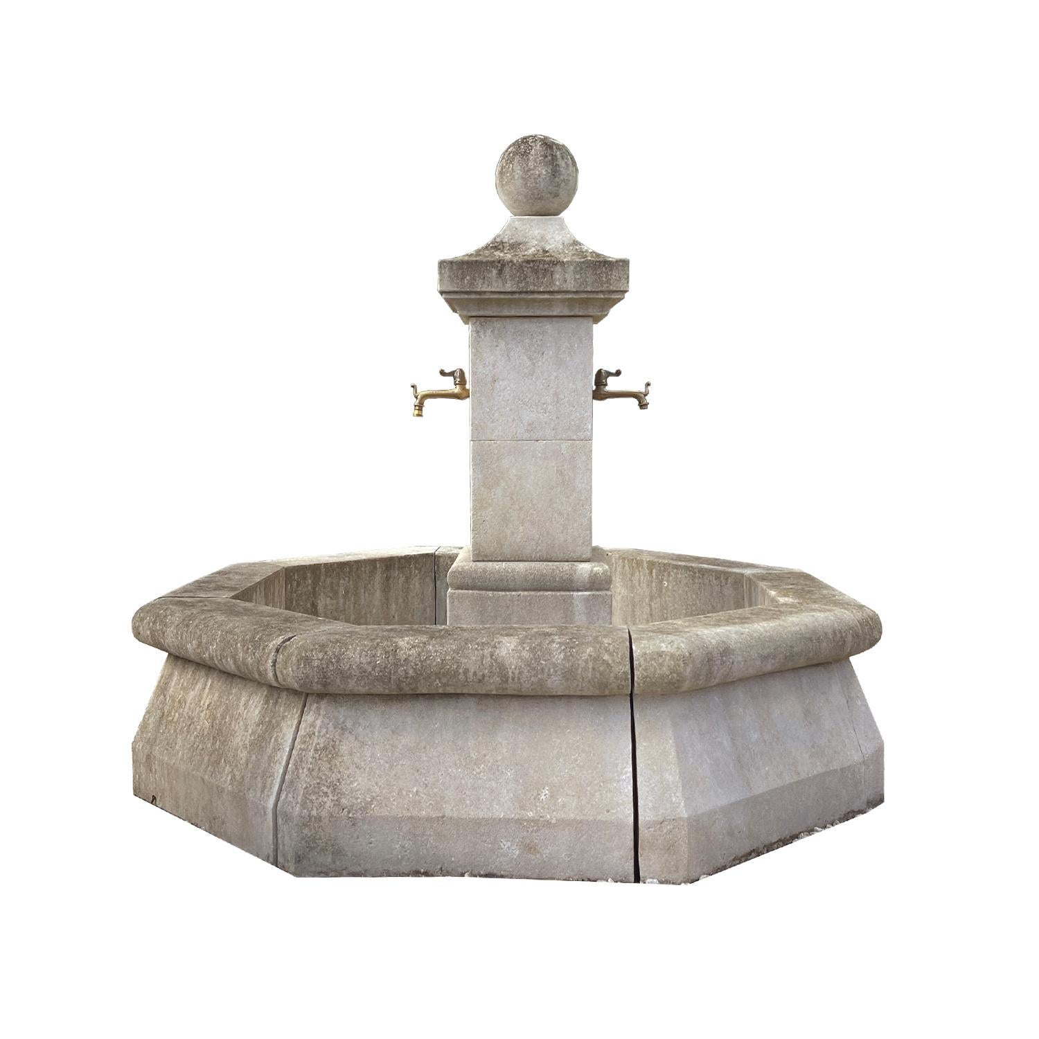 Contemporary 21st Century French Octagonal Central Limestone Fountain For Sale