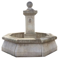 21st Century French Octagonal Central Limestone Fountain
