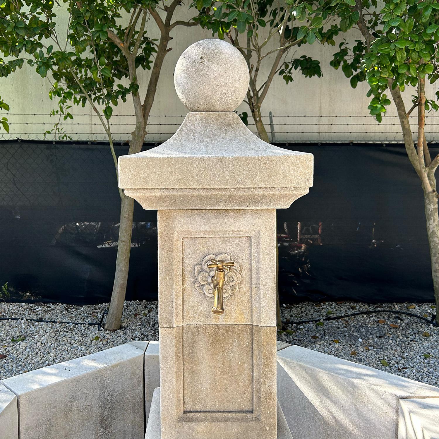 21st Century French Petite Octagonal Central Limestone Fountain For Sale 2