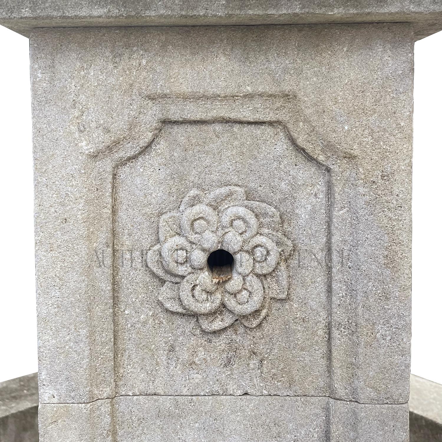 21st Century French Petite Octagonal Central Limestone Fountain For Sale 4