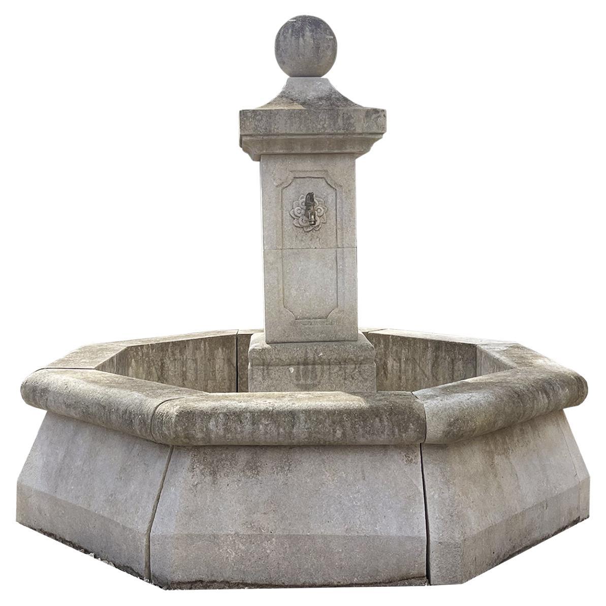 21st Century French Petite Octagonal Central Limestone Fountain For Sale