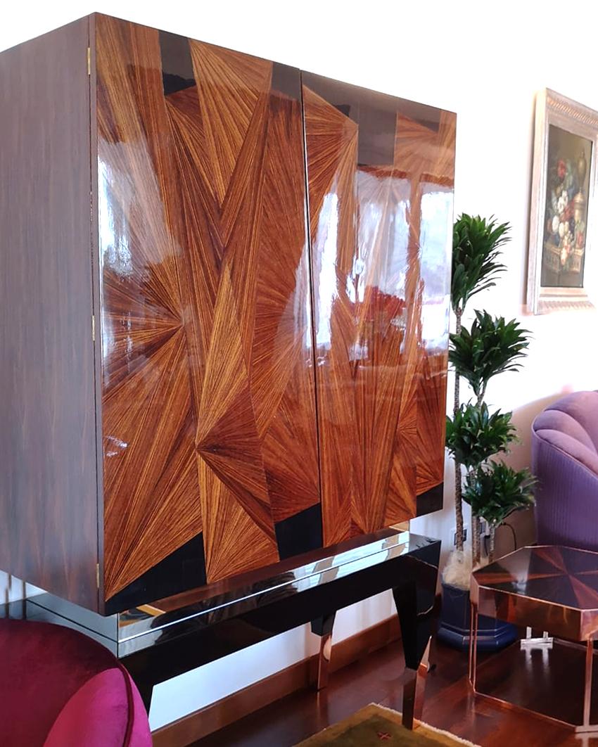 Plated 21st Century Frida Cabinet, Rosewood and Ash Inlay, Made in Italy by Hebanon For Sale