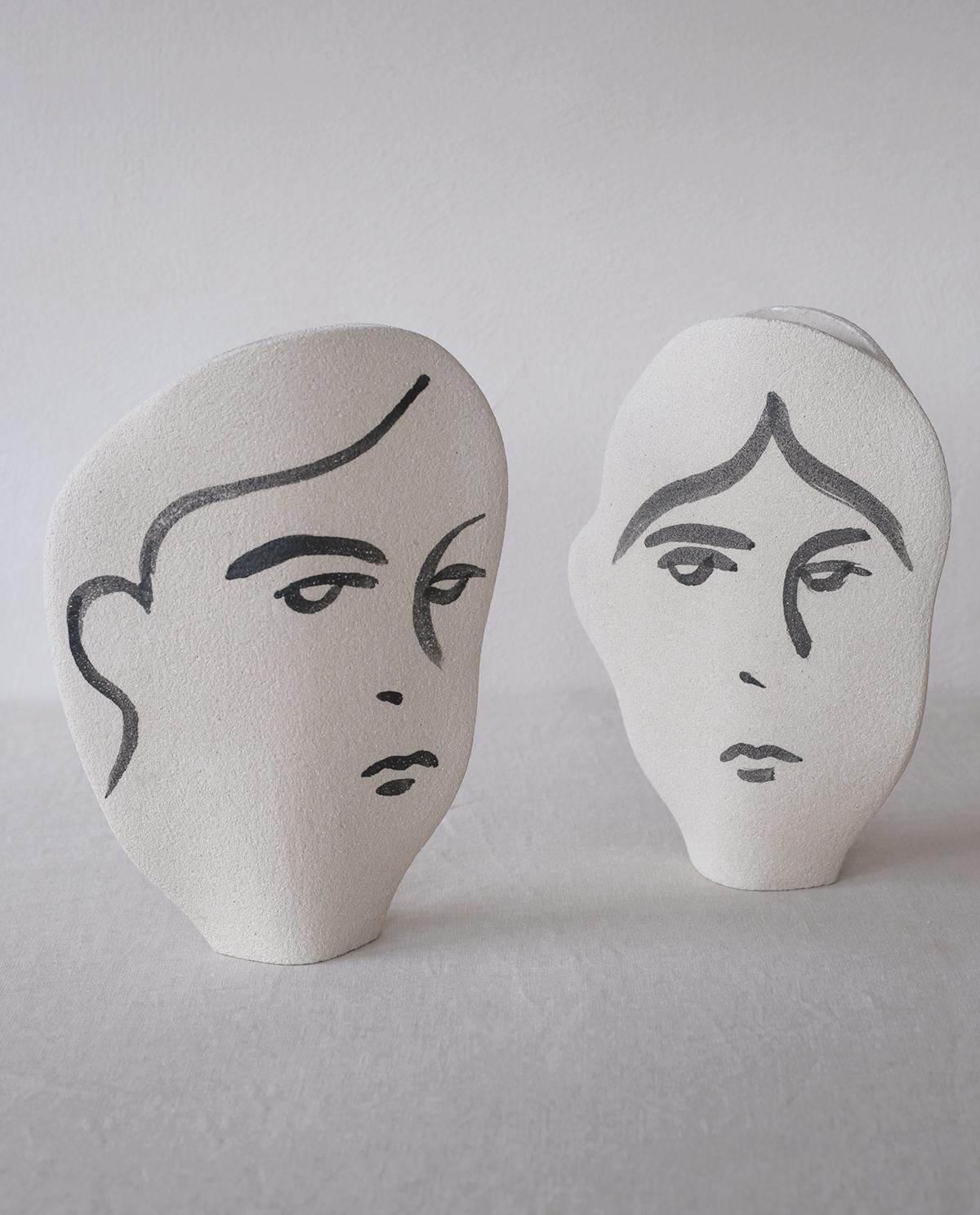 European 21st Century ‘Frida N°1’, in White Ceramic, Hand-Crafted in France For Sale