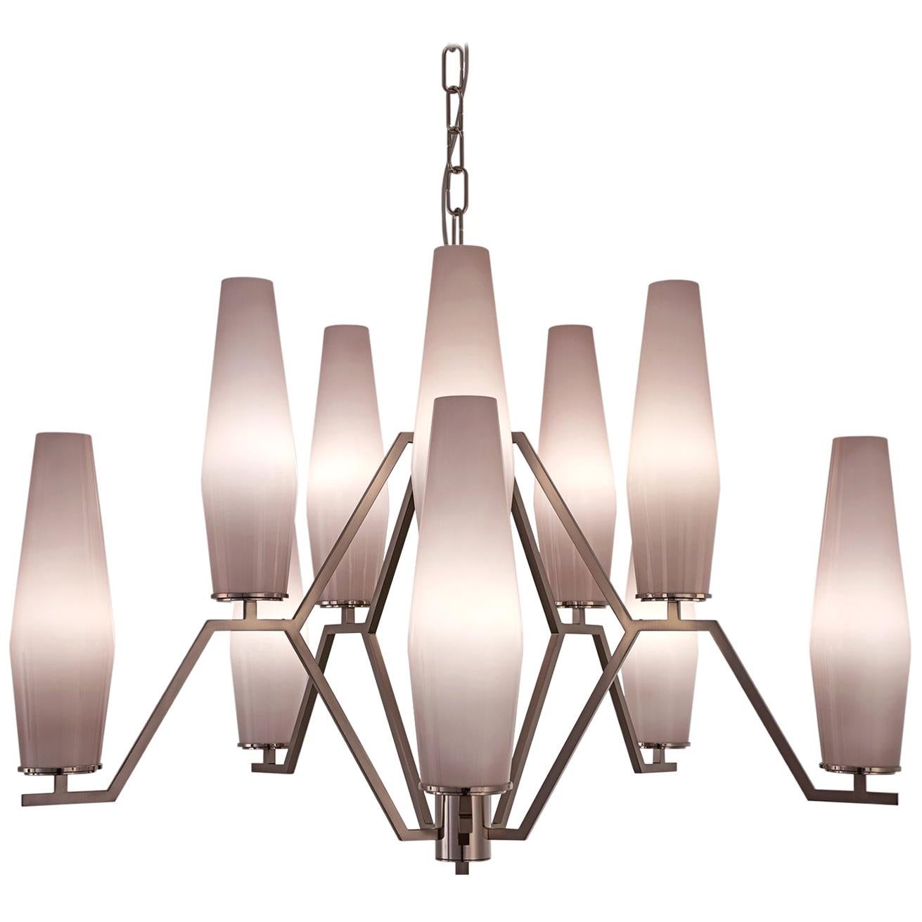 21st Century Frida Pink Blown Glass and Nickel Chandelier by Patrizia Garganti For Sale