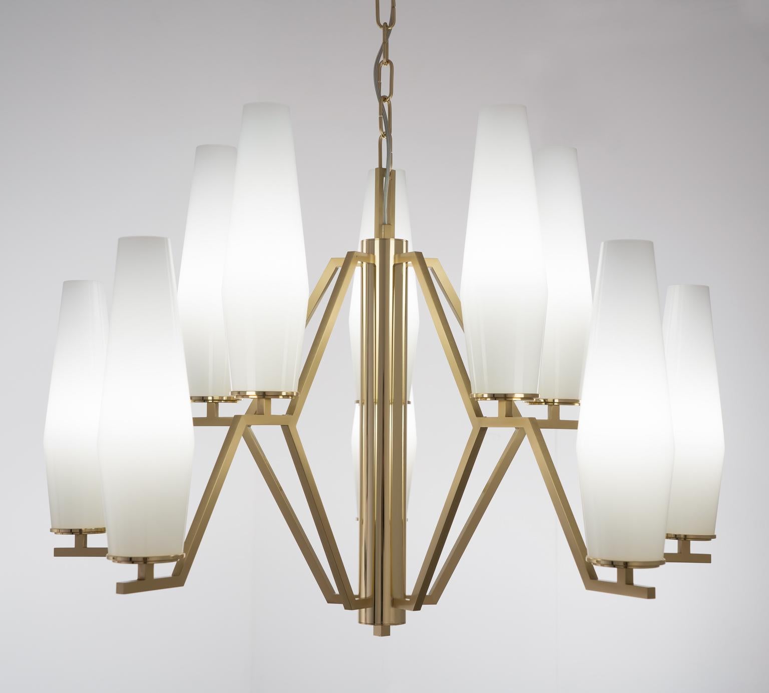 Modern 21st Century Frida White Blown Glass and Brass Chandelier by Patrizia Garganti For Sale