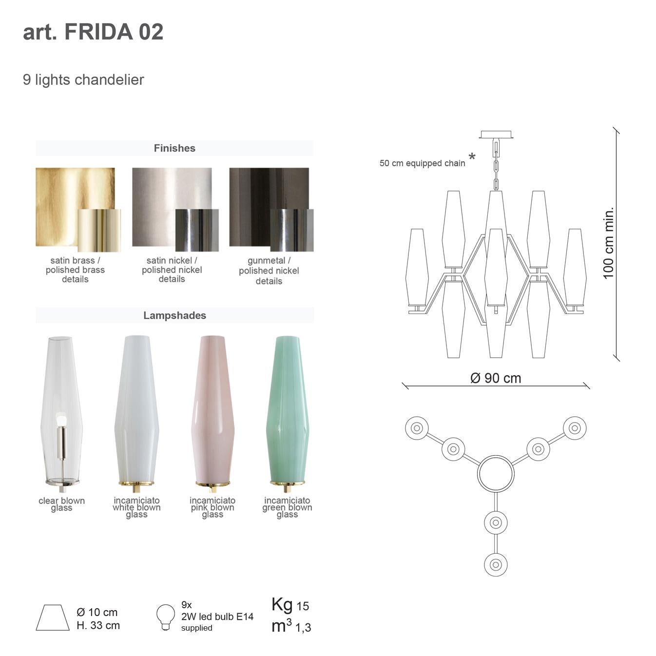 21st Century Frida White Blown Glass and Brass Chandelier by Patrizia Garganti For Sale 2