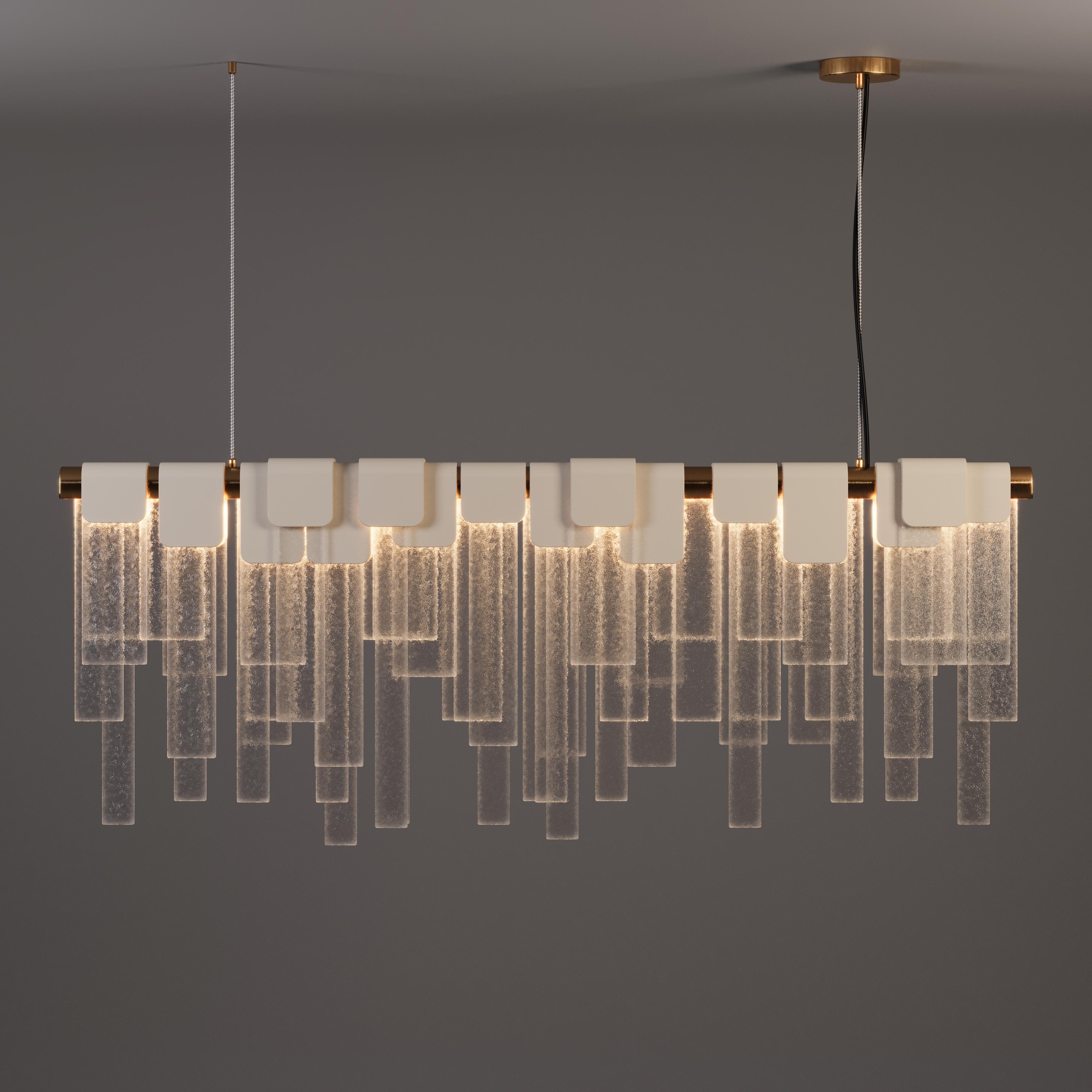 Contemporary 21st Century Frostlight Suspension Lamp Artisanal Glass Brass For Sale