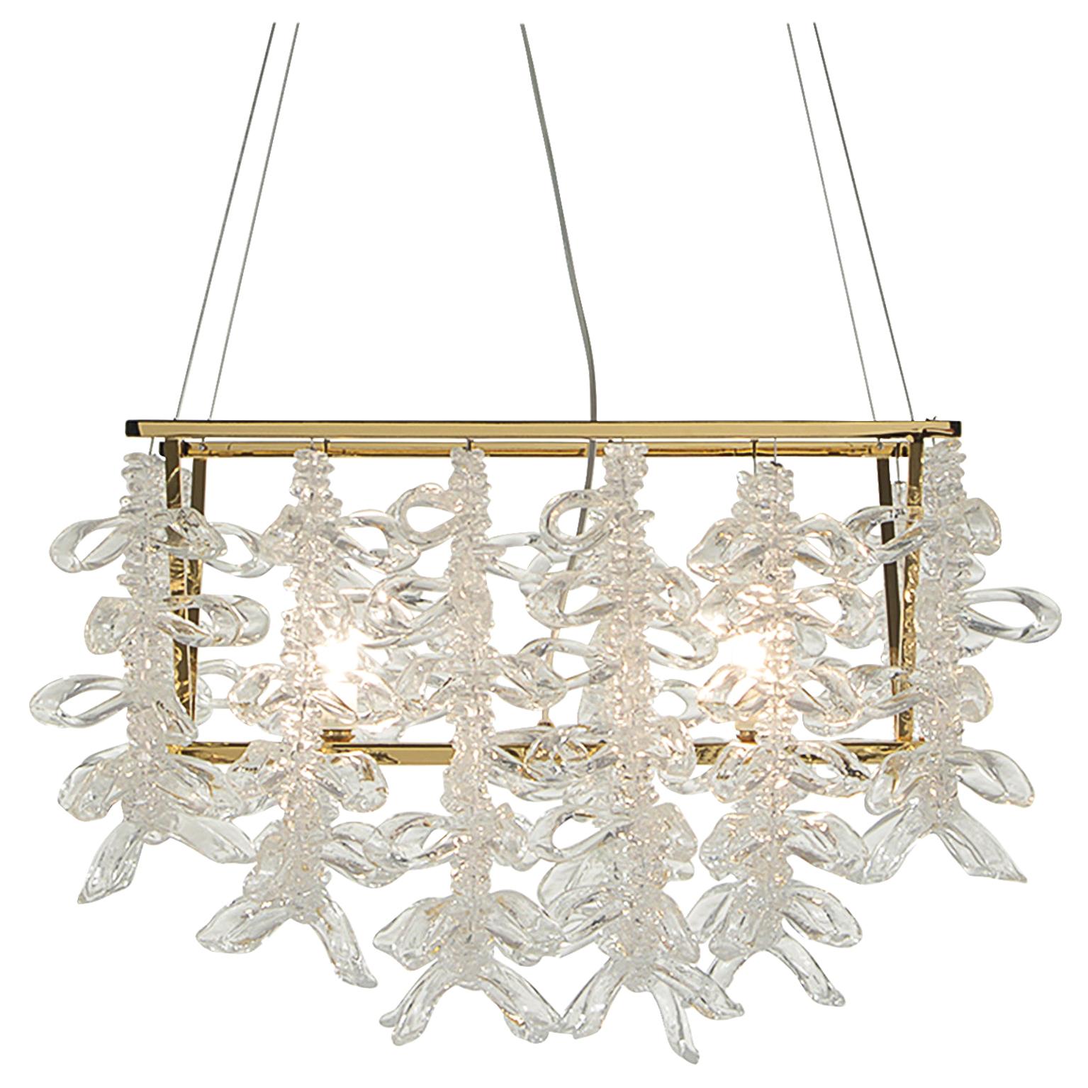 21st Century Frozen Blown Glass and Gold Chandelier by Roberto Lazzeroni