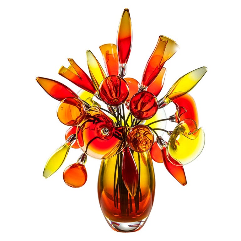 Vase Fuochi Boreali du 21e sicle en rouge et cristal multicolore de Giorgio Vign