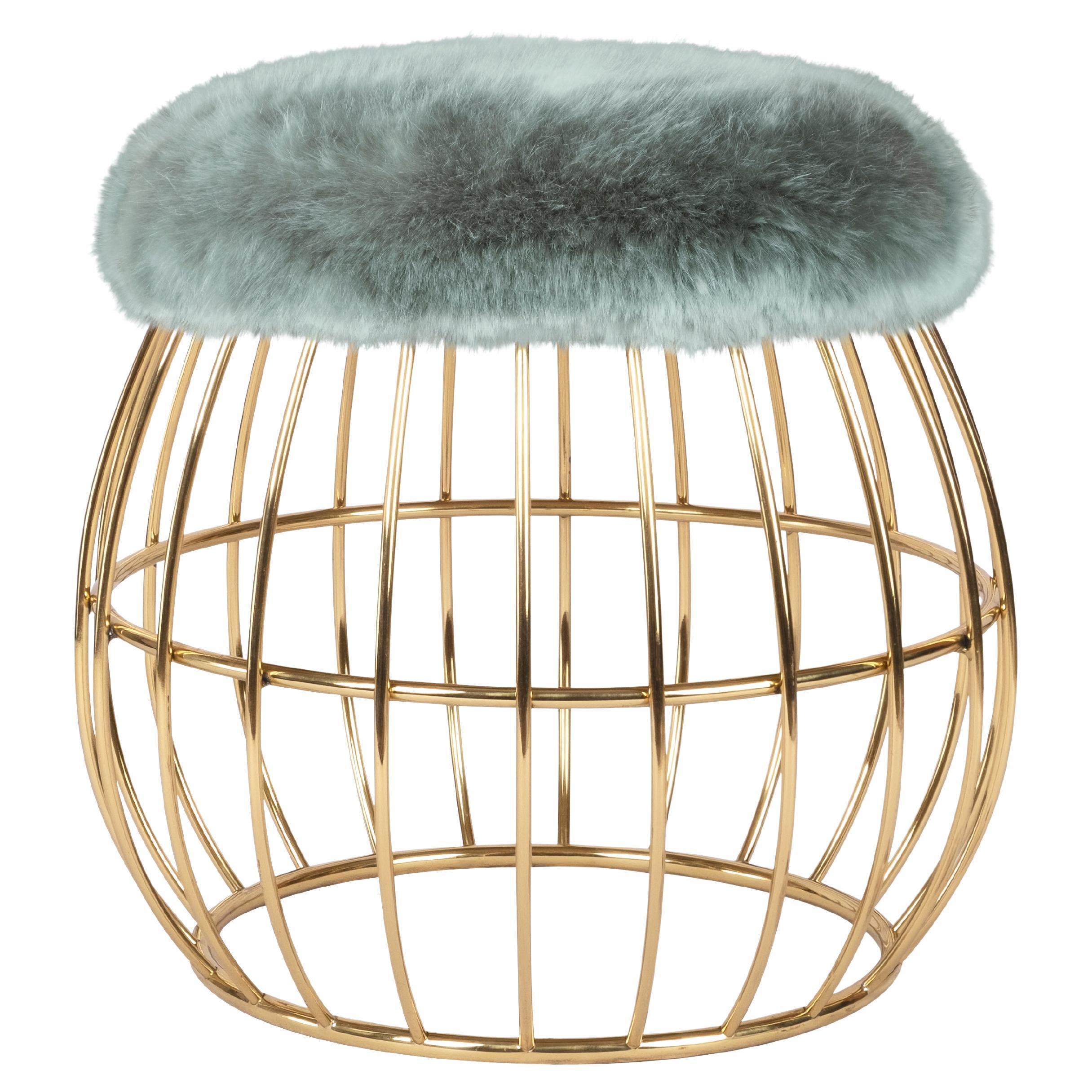 21st Century Fur Andy Stool Brass Genuine Sheepskin Handmade in Portugal - Ottiu