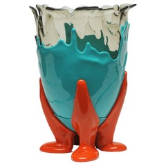 Vase Gaetano Pesce du 21e siècle transparent en résine turquoise et orange