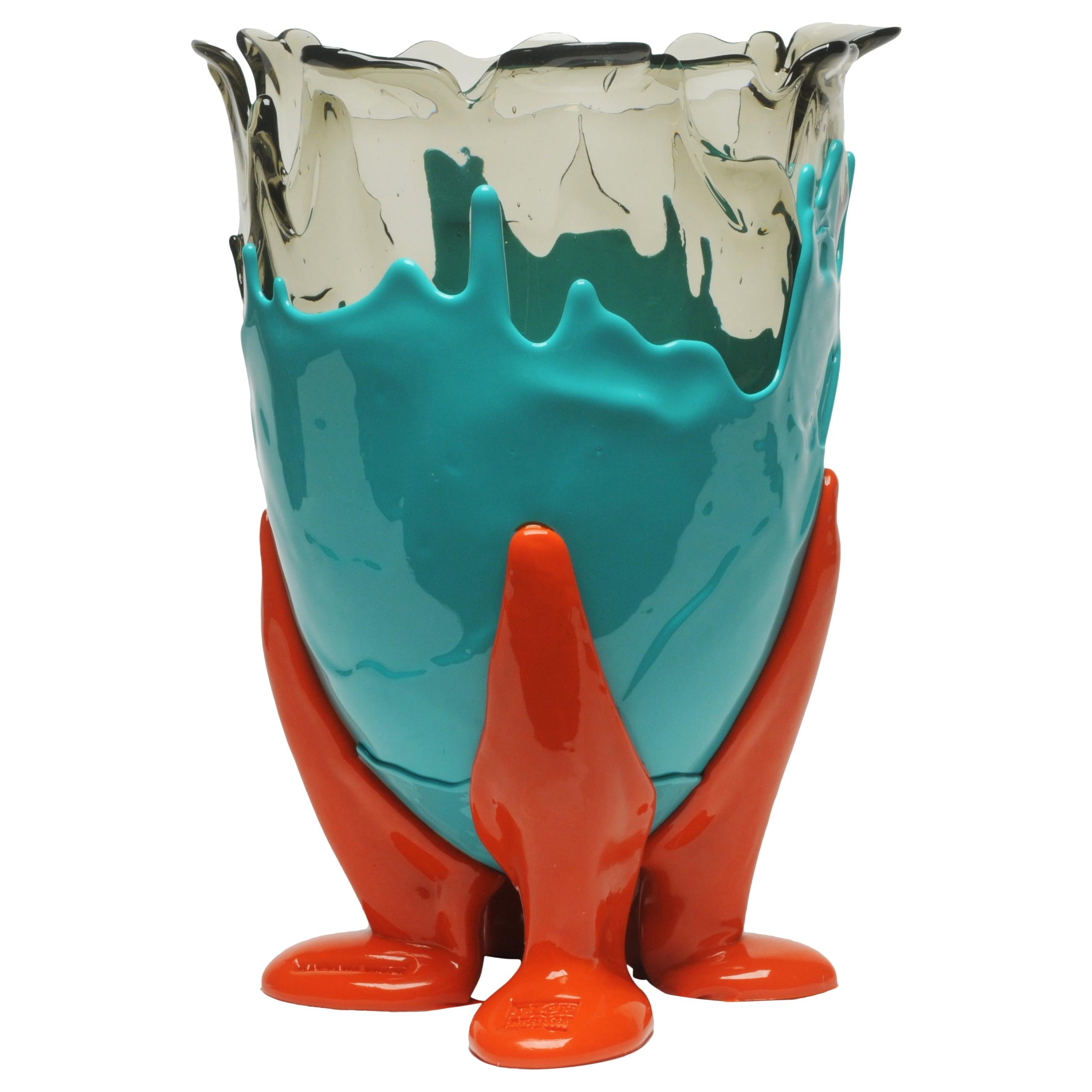 21st Century Gaetano Pesce Clear Vase XL Resin Aqua Turquoise Orange For Sale