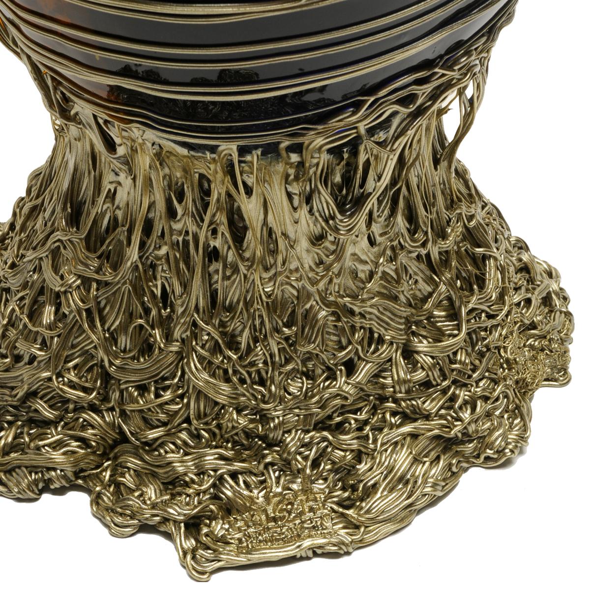 21. Jahrhundert Gaetano Pesce Spaghetti XL Vase Harz Blau Braun Bronze im Angebot 1