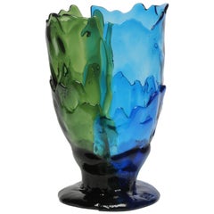 Vase contemporain Gaetano Pesce Twins-C L Résine Vert Bleu