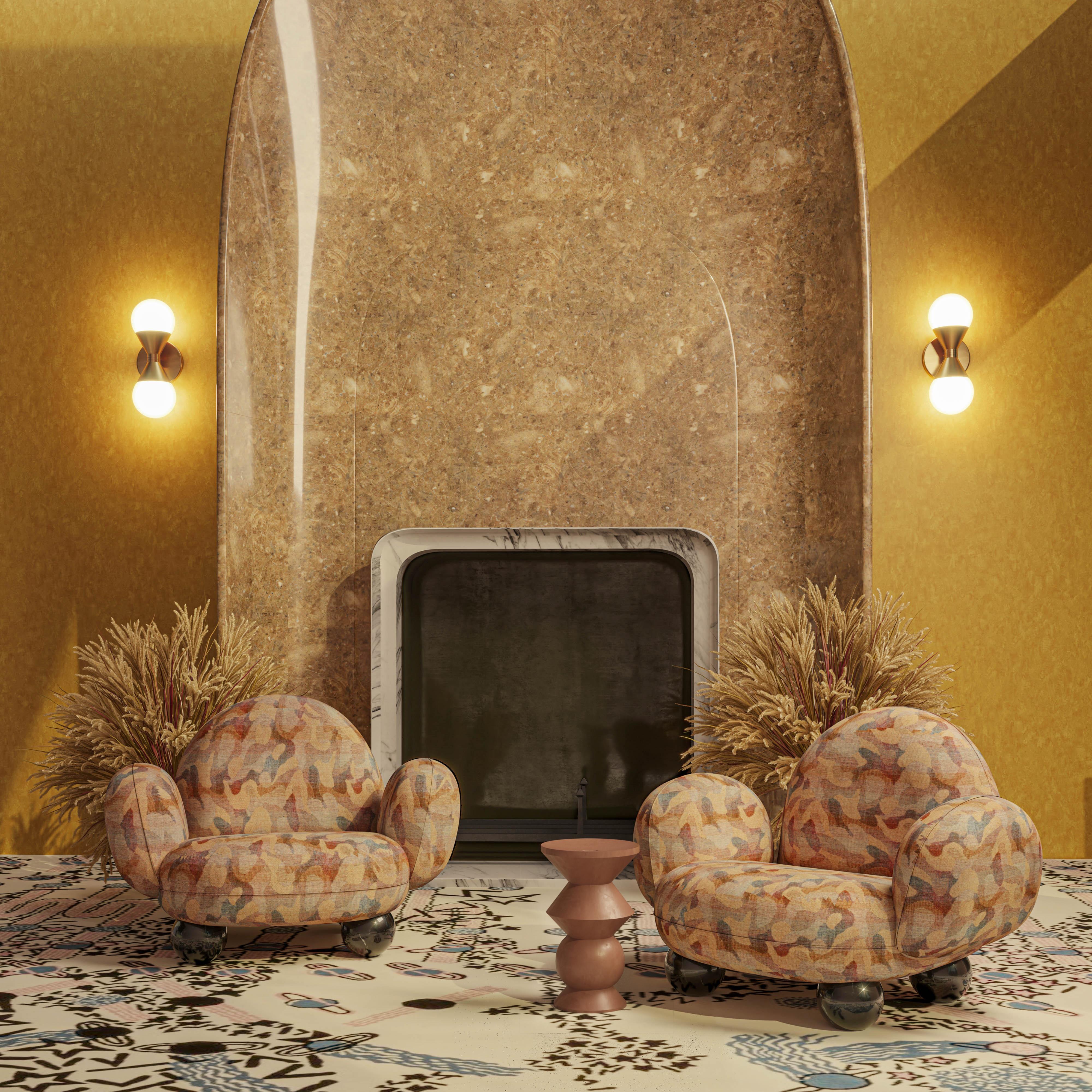 Portuguese 21st Century Gala Armchair Bouclé Marble Sphere Feet Made in Portugal by Malabar For Sale