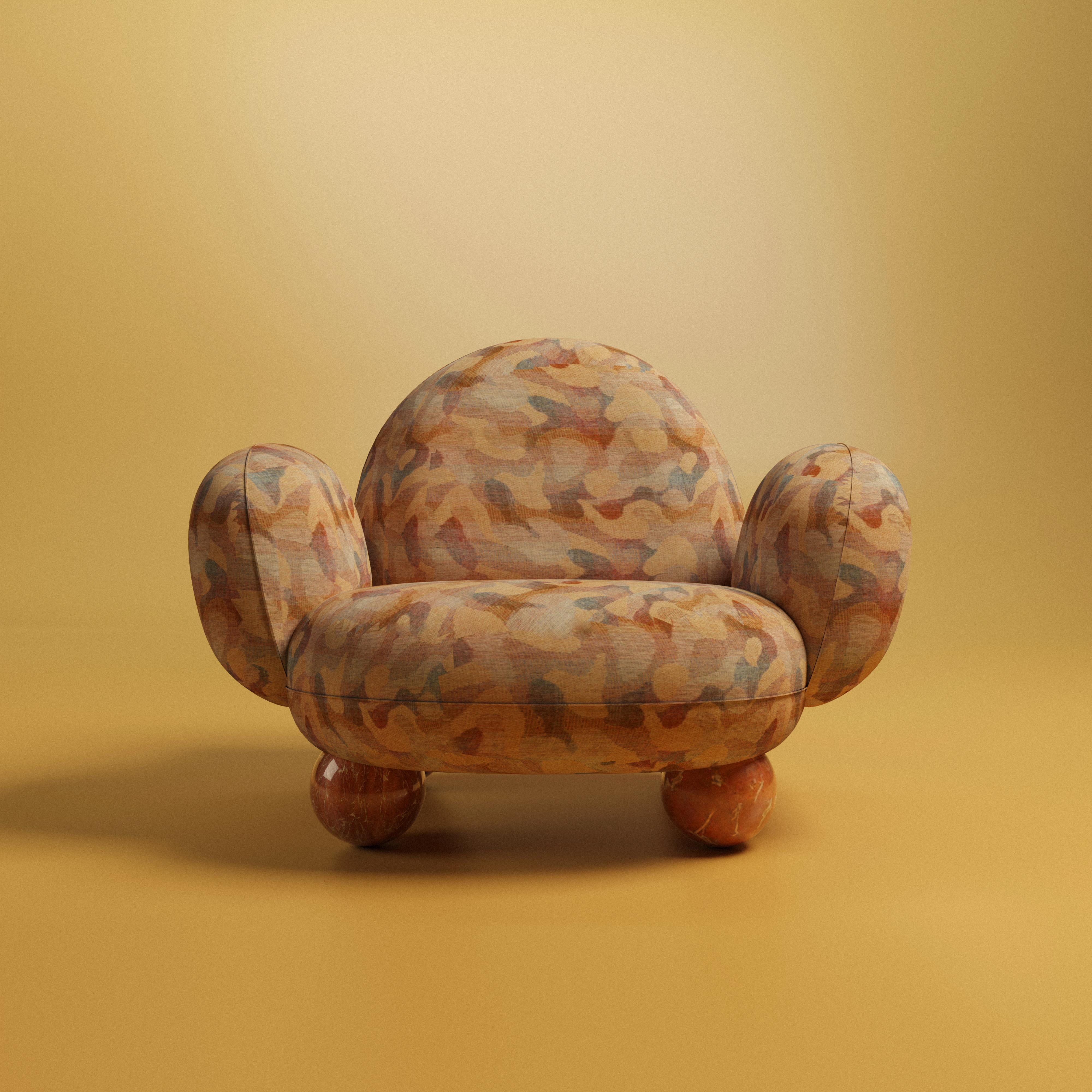 Contemporary 21st Century Gala Armchair Bouclé Marble Sphere Feet Made in Portugal by Malabar For Sale