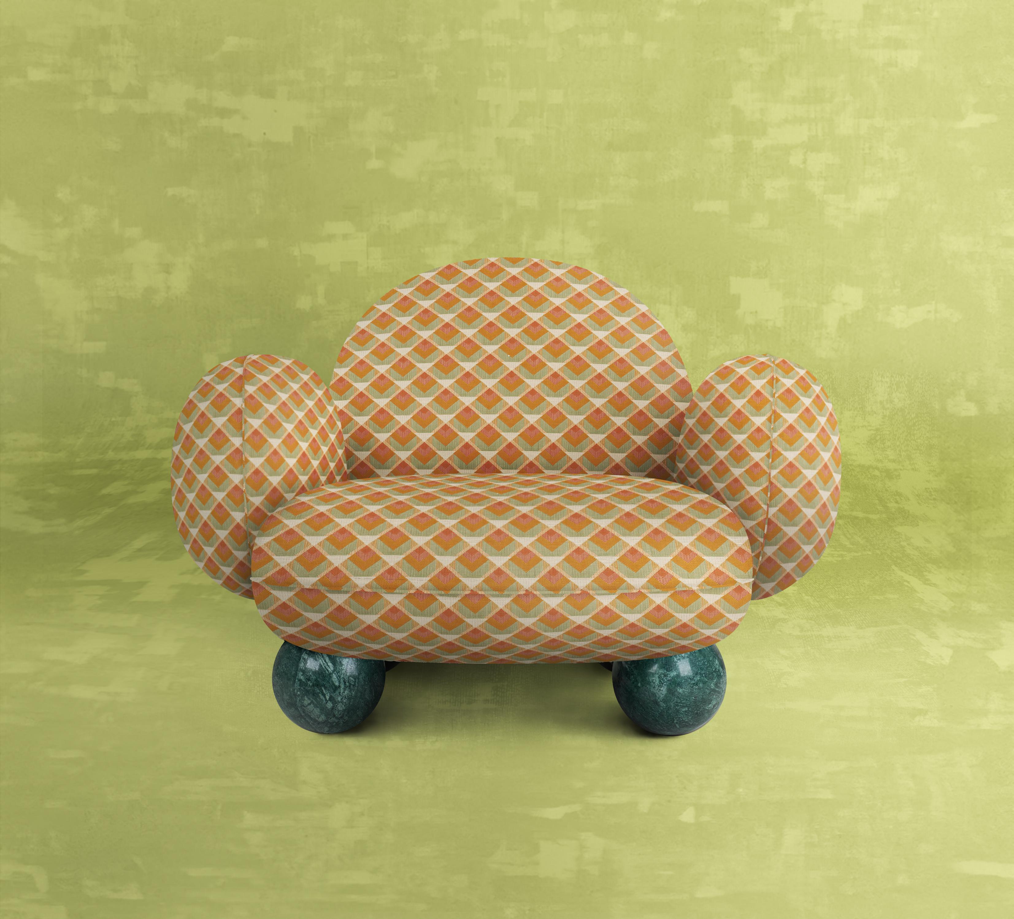 21st Century Gala Armchair Bouclé Marble Sphere Feet Made in Portugal by Malabar For Sale 1
