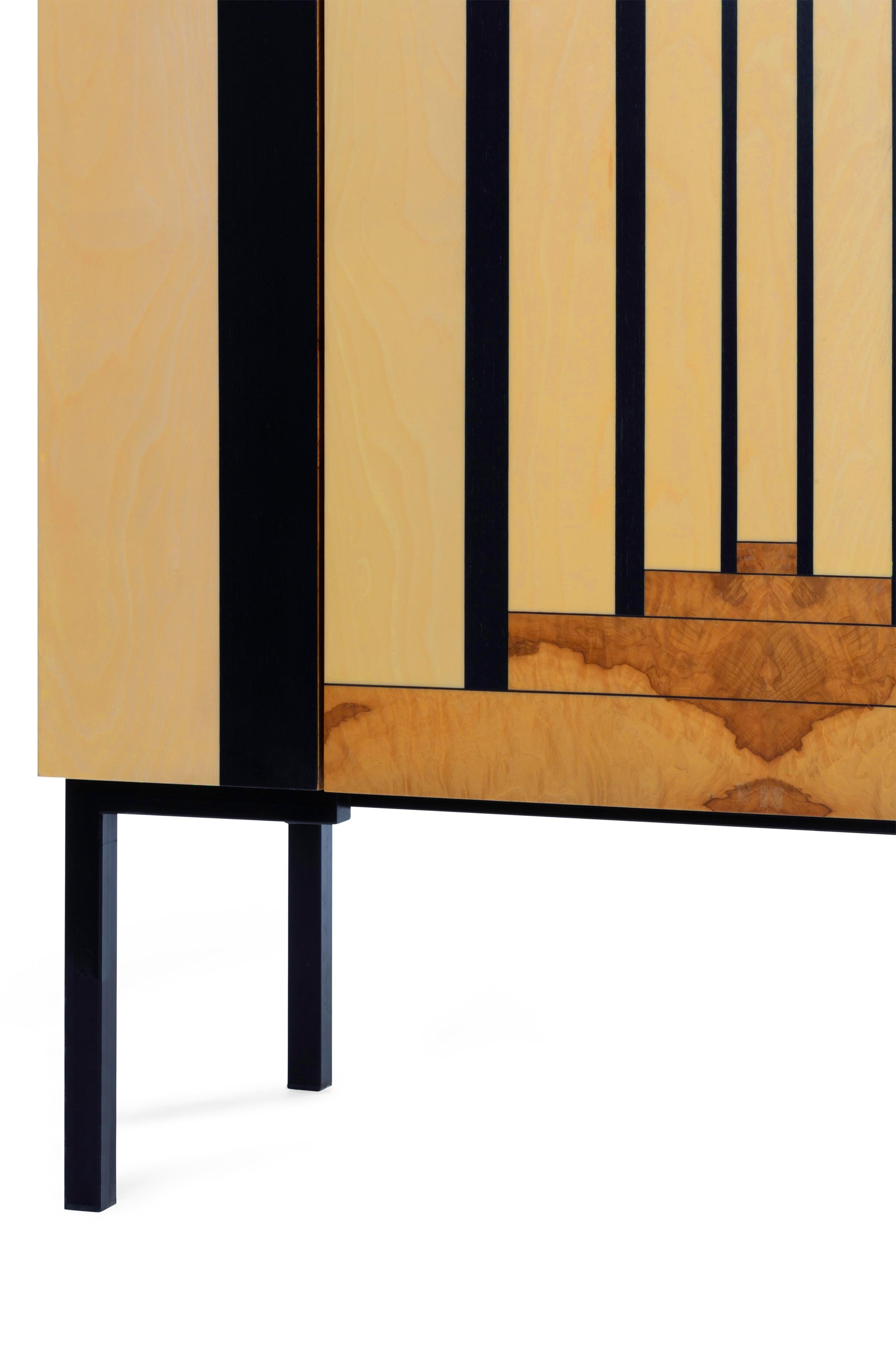 Veneer 21st Century Gallery Cabinet, Inlay in Olive Root, Maple, Ash, Made in Italy For Sale