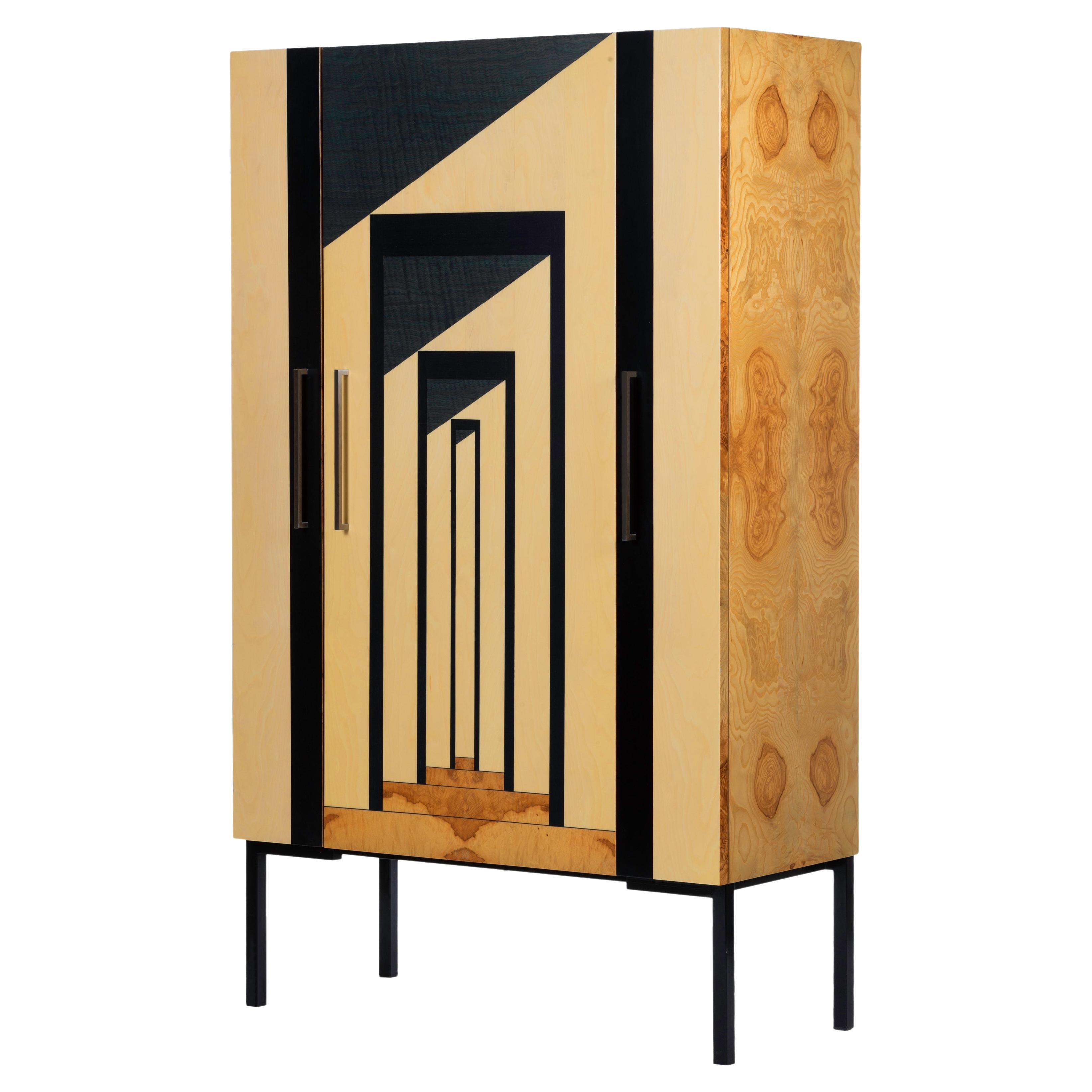 21st Century Gallery Cabinet, Inlay in Olive Root, Maple, Ash, Made in Italy
