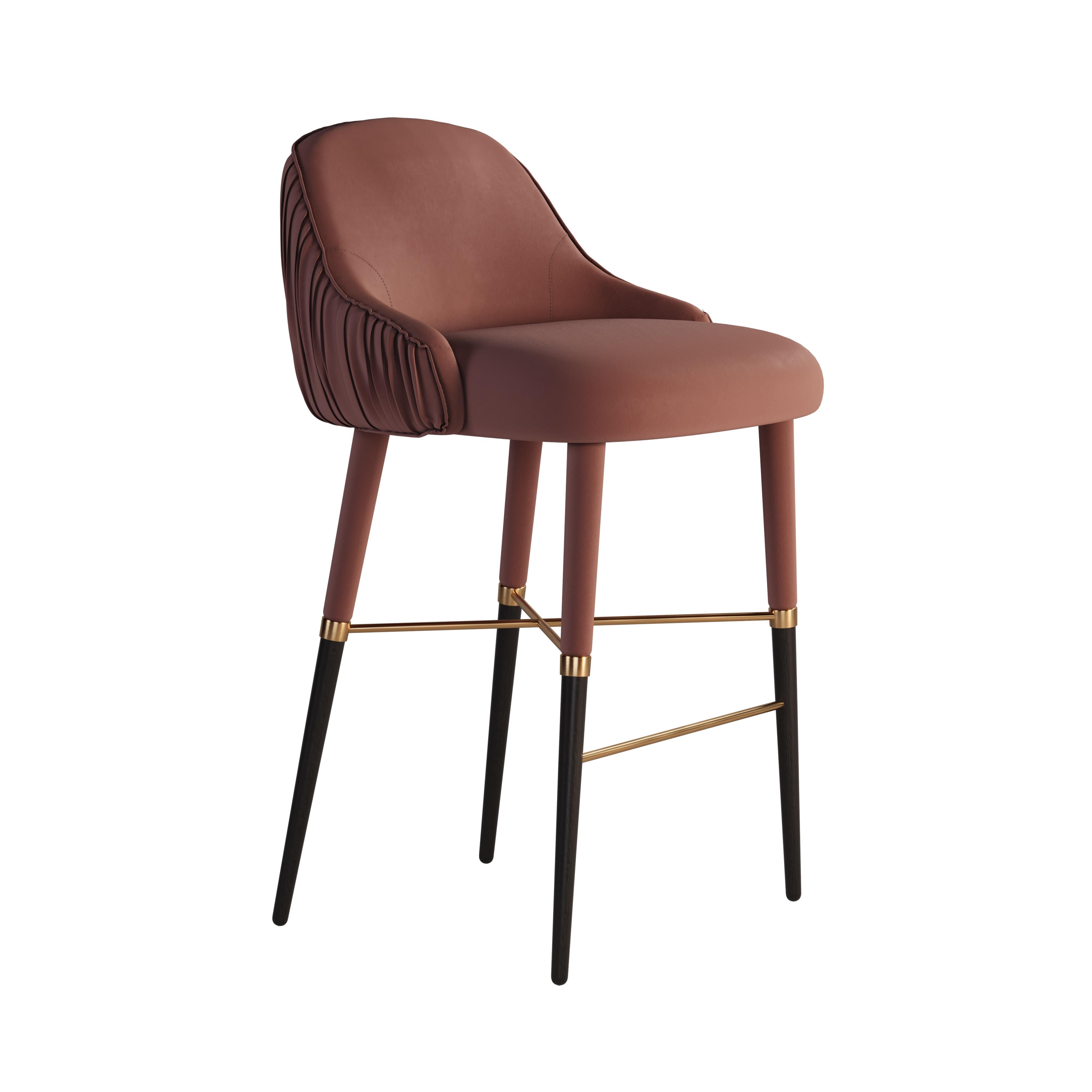 Portuguese 21st Century Gardner Bar Chair Leather Cotton Velvet Wood For Sale