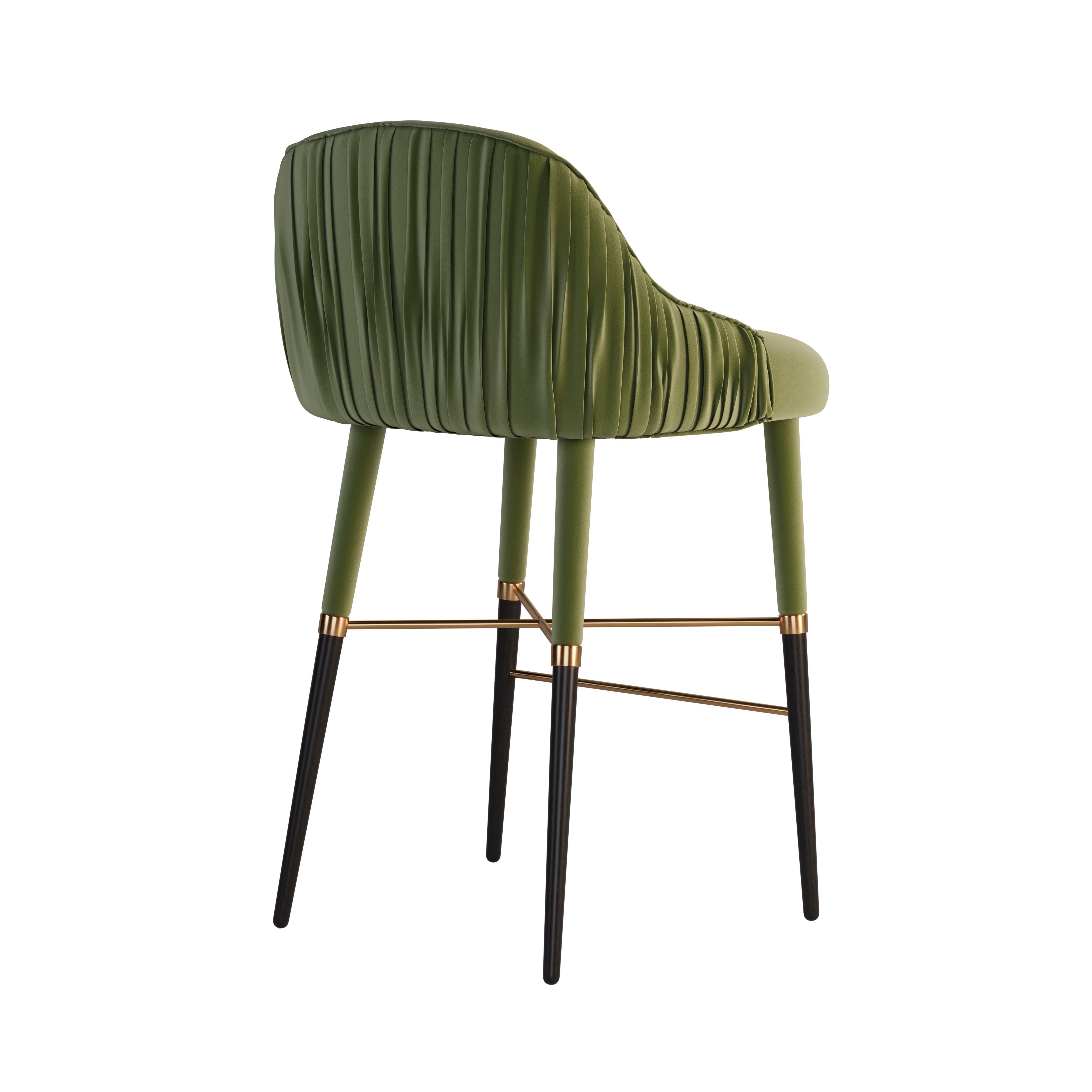 Contemporary 21st Century Gardner Bar Chair Leather Cotton Velvet Wood For Sale