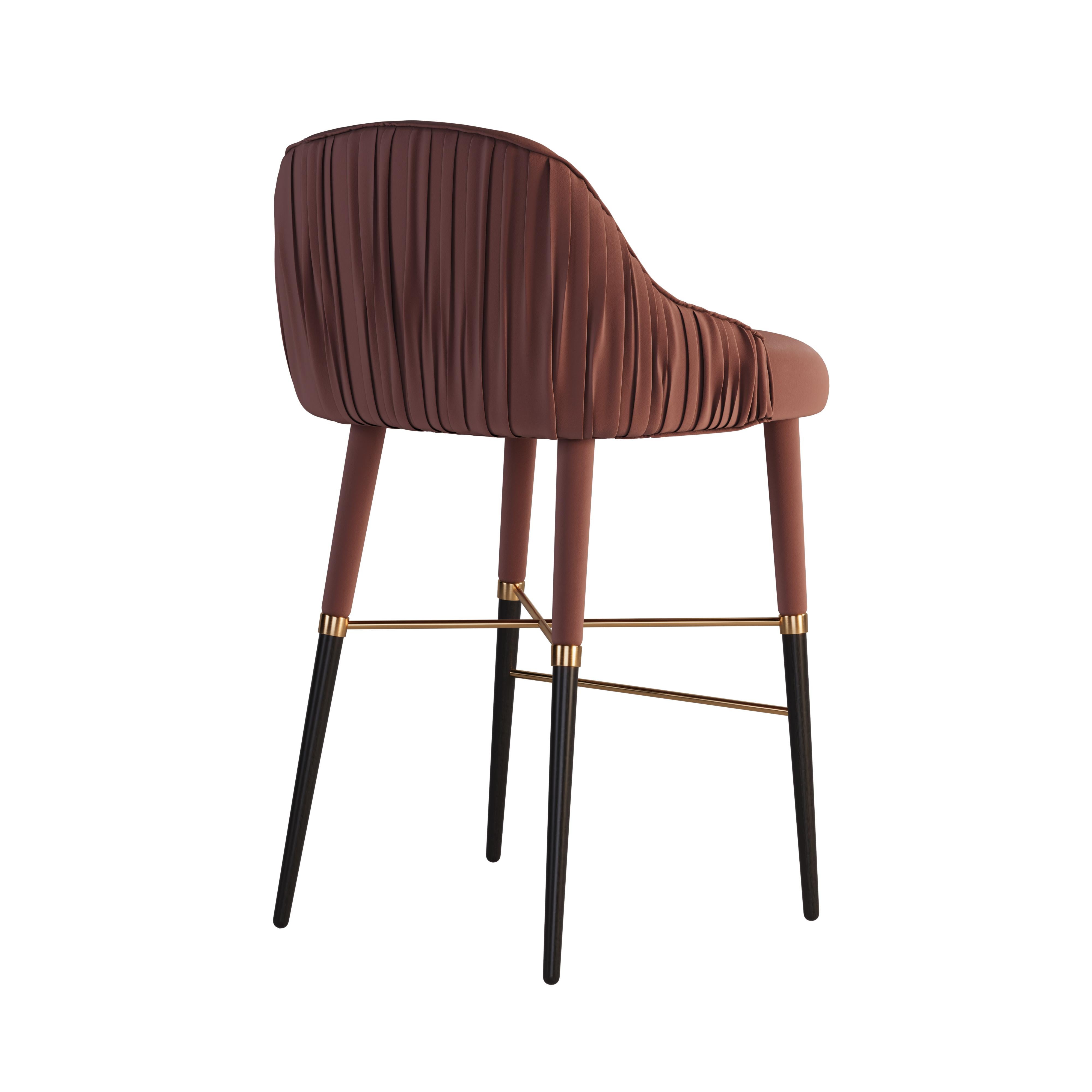 Coton Chaise de bar Gardner du 21e siècle en cuir, velours de coton et bois en vente
