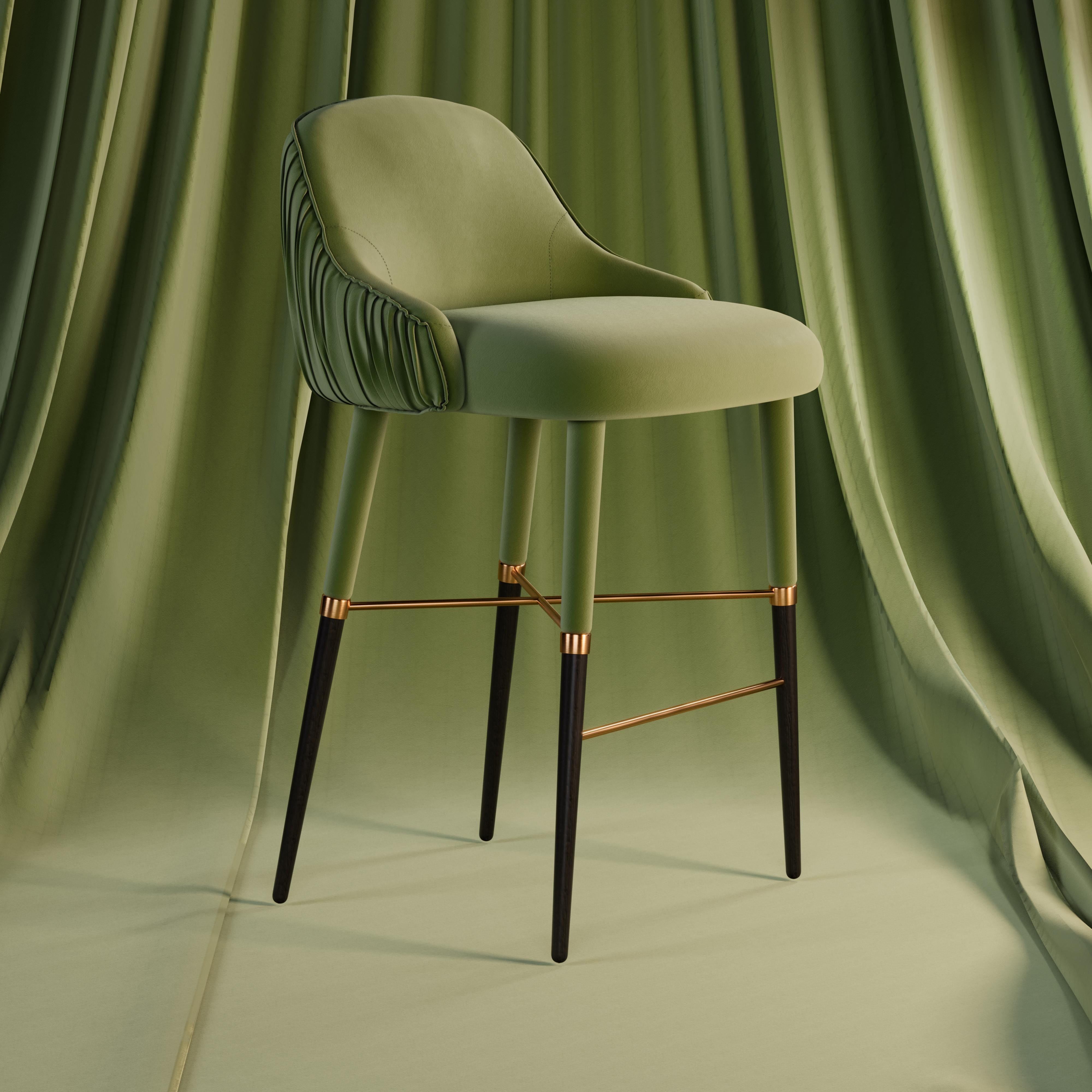 21st Century Gardner Bar Chair Leather Cotton Velvet Wood For Sale 3
