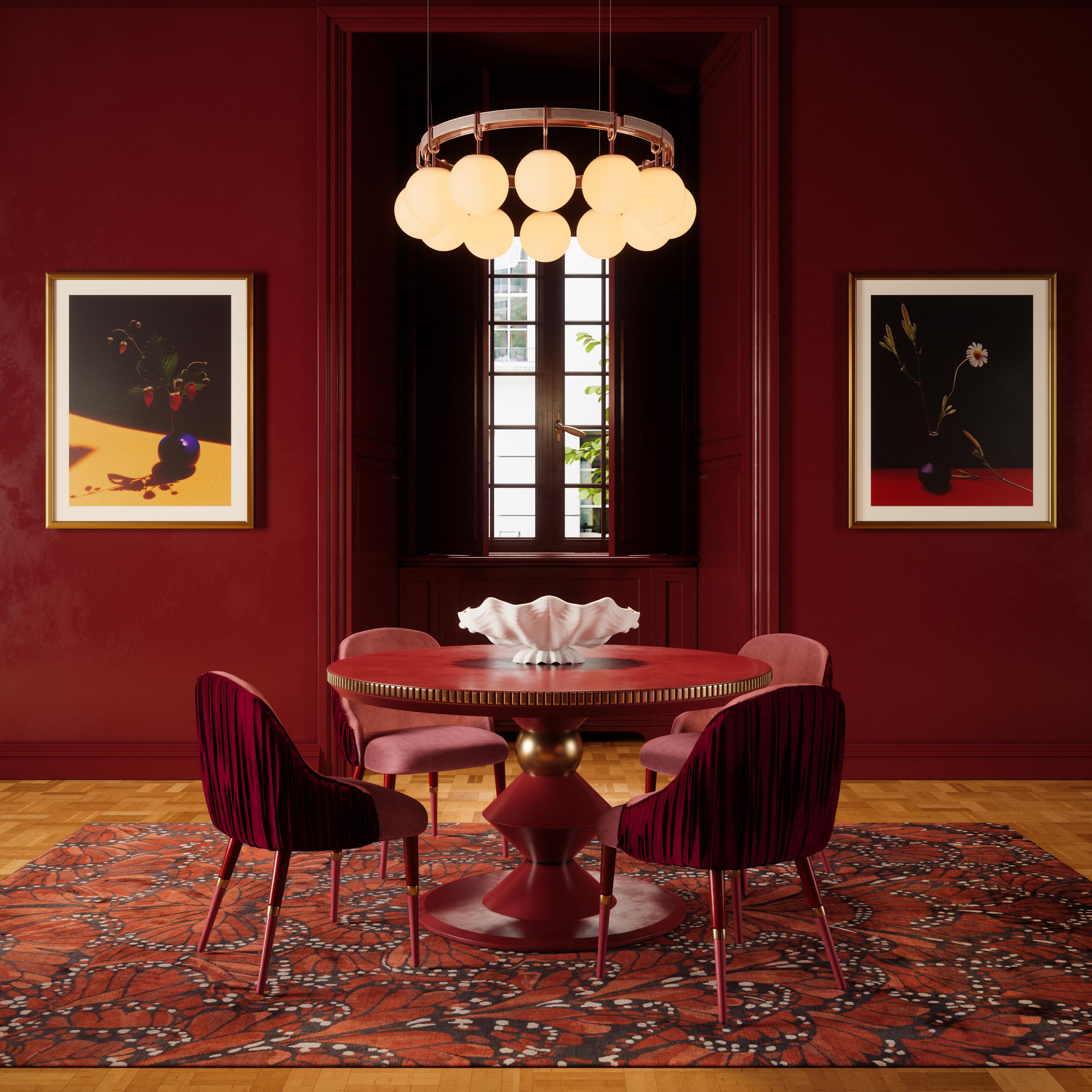 21st Century Gardner Dining Chair Cotton Velvet Wood Brass by Ottiu For Sale 4