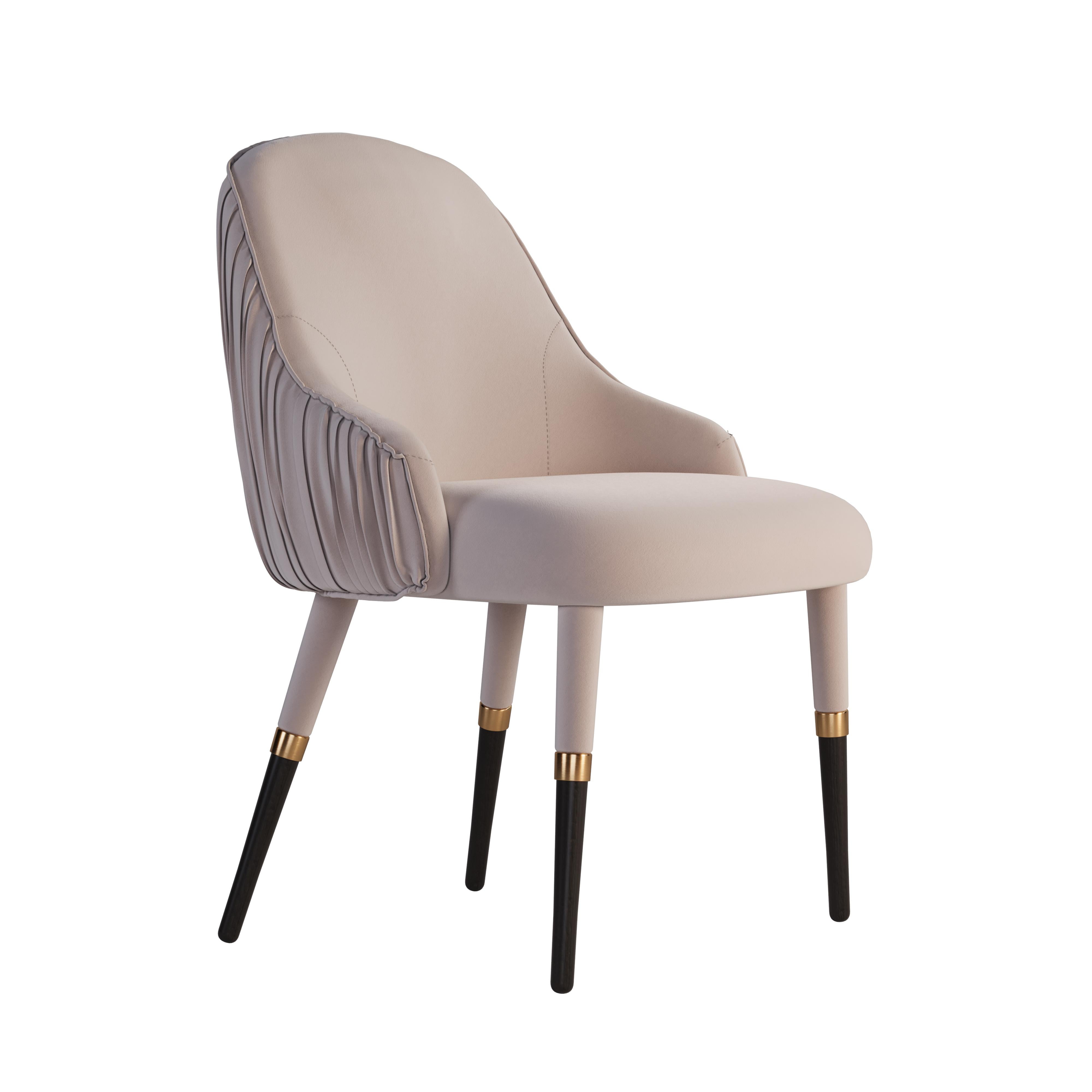Portuguese 21st Century Gardner Dining Chair Cotton Velvet Wood Brass by Ottiu For Sale