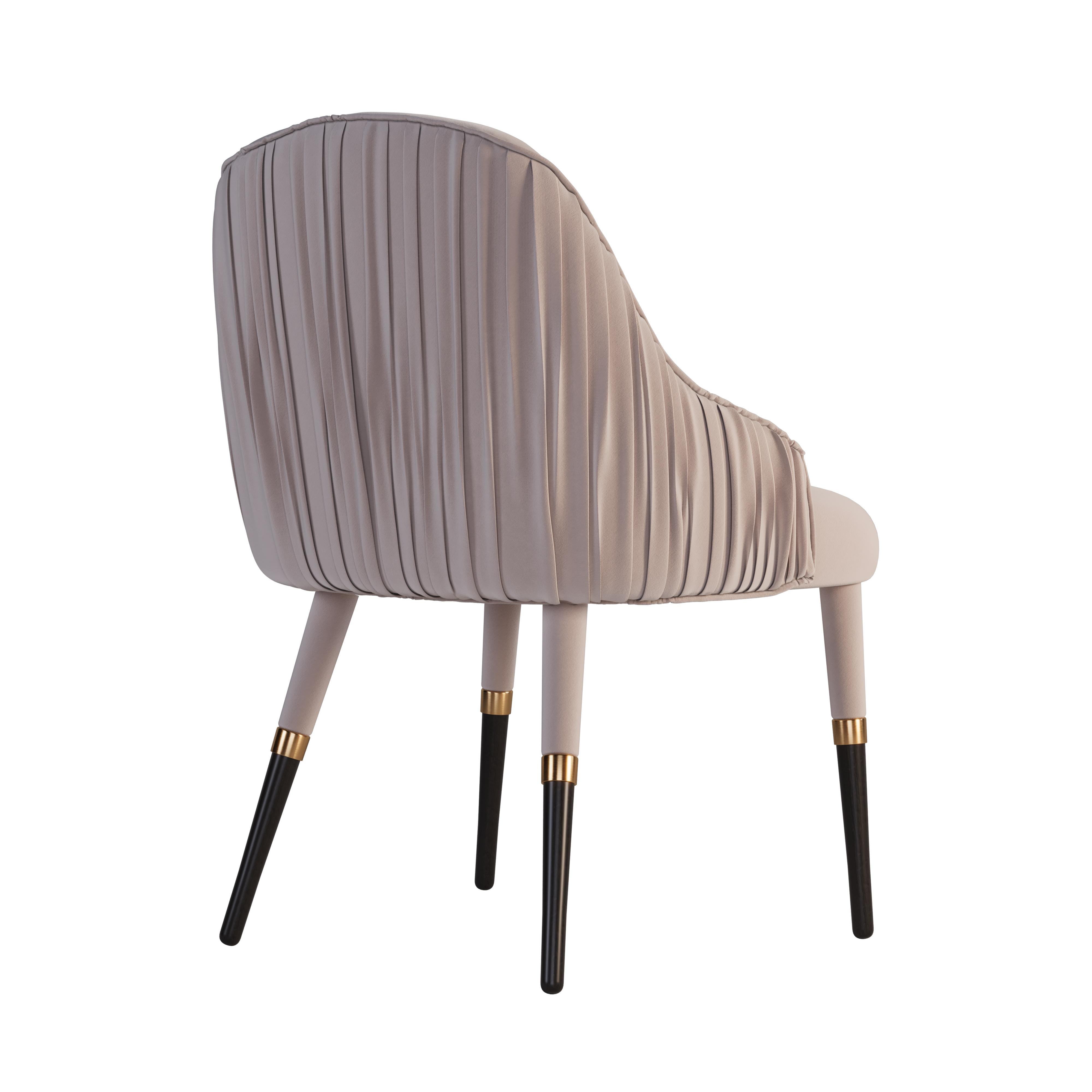 Portuguese 21st Century Gardner Dining Chair Velvet Wood Brass Made in Portugal by Ottiu For Sale
