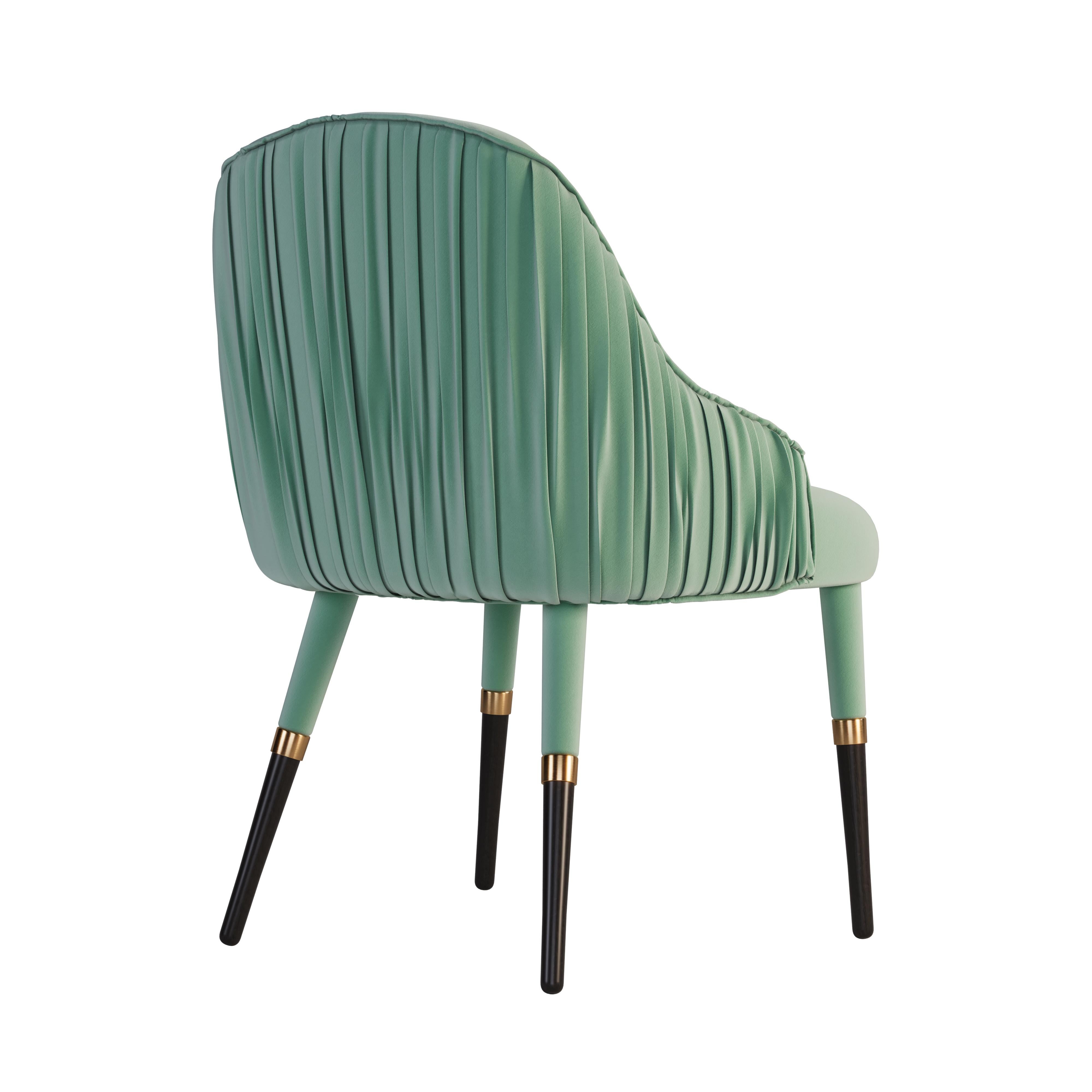 Contemporary 21st Century Gardner Dining Chair Cotton Velvet Wood Brass by Ottiu For Sale