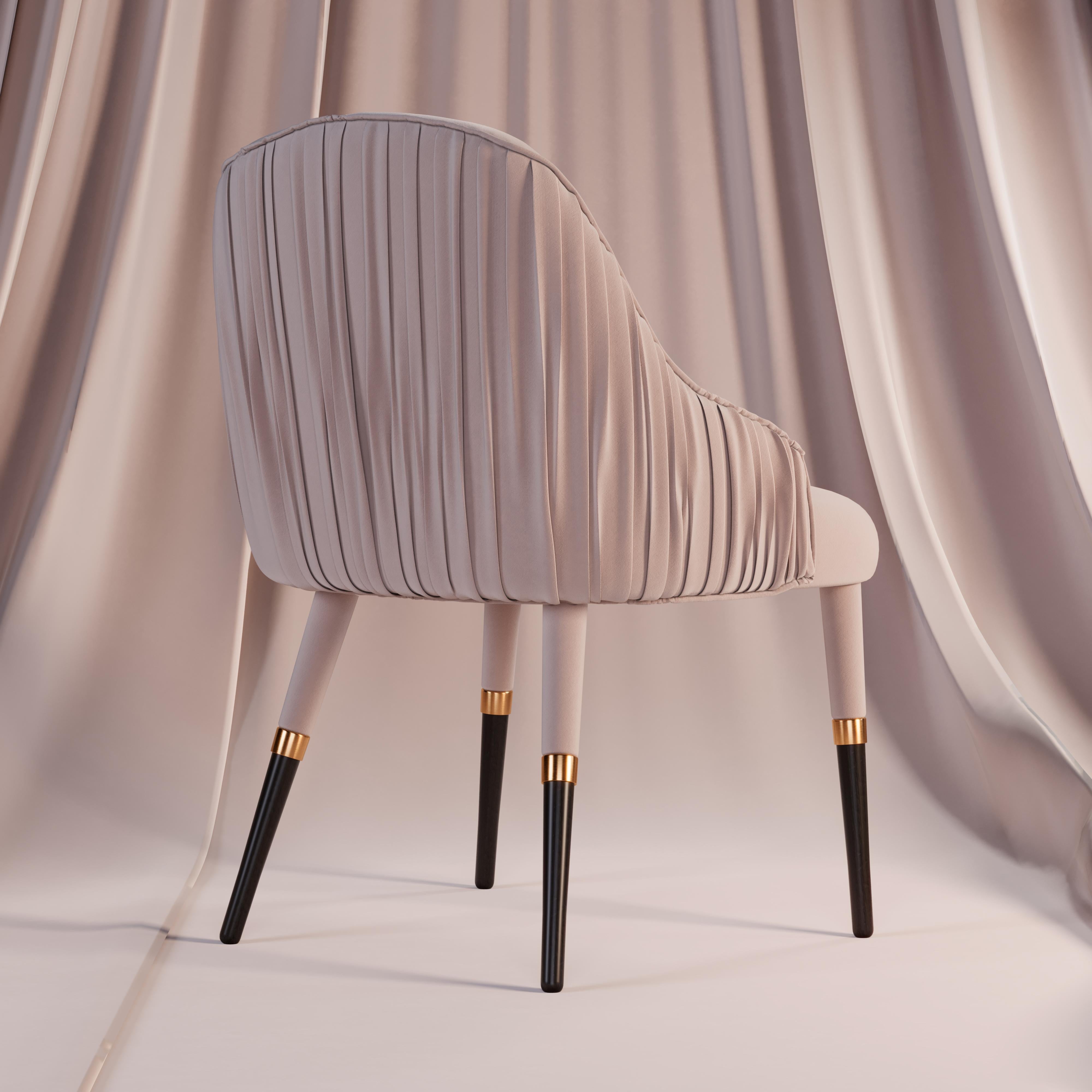 Contemporary 21st Century Gardner Dining Chair Cotton Velvet Wood Brass by Ottiu For Sale