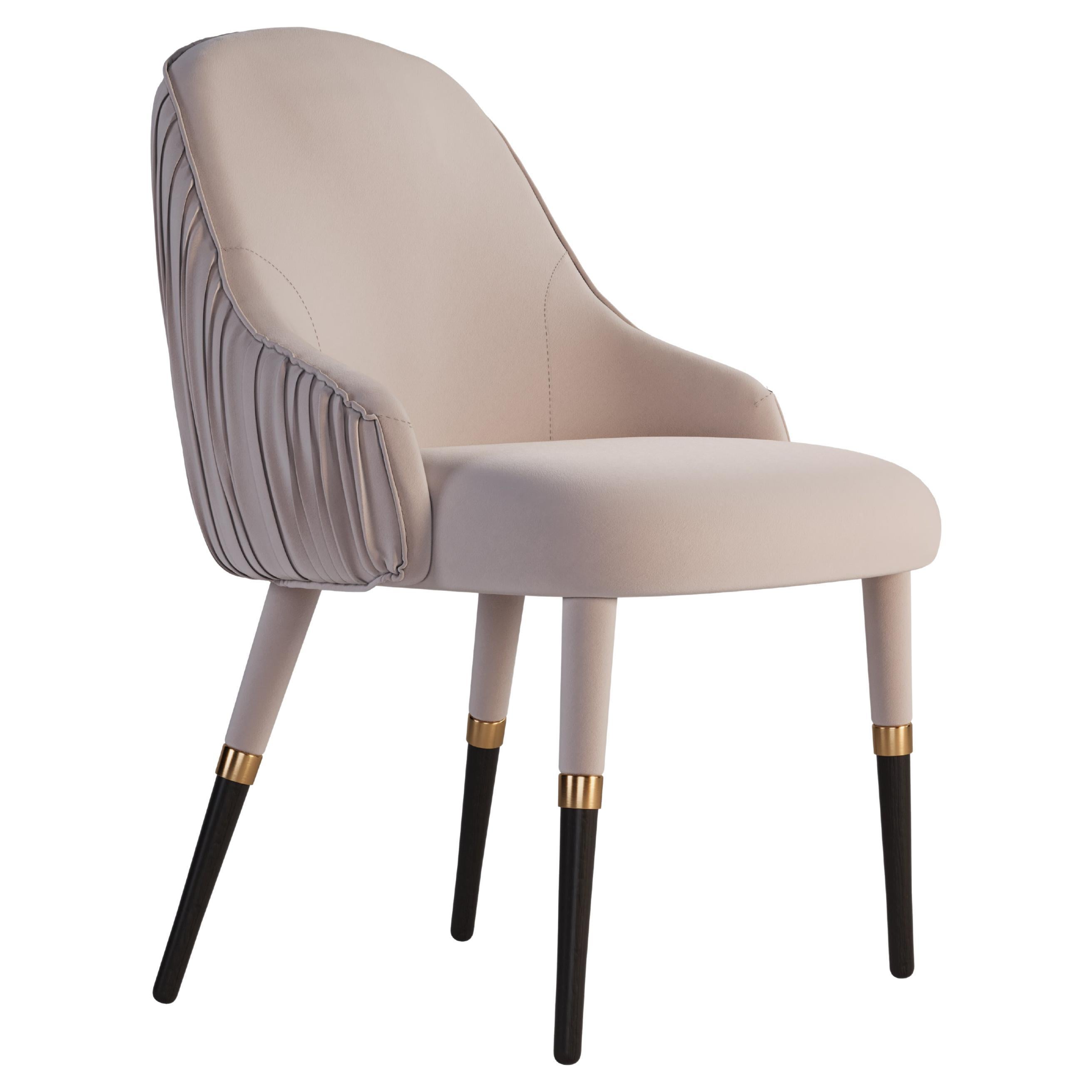 21st Century Gardner Dining Chair Cotton Velvet Wood Brass by Ottiu For Sale