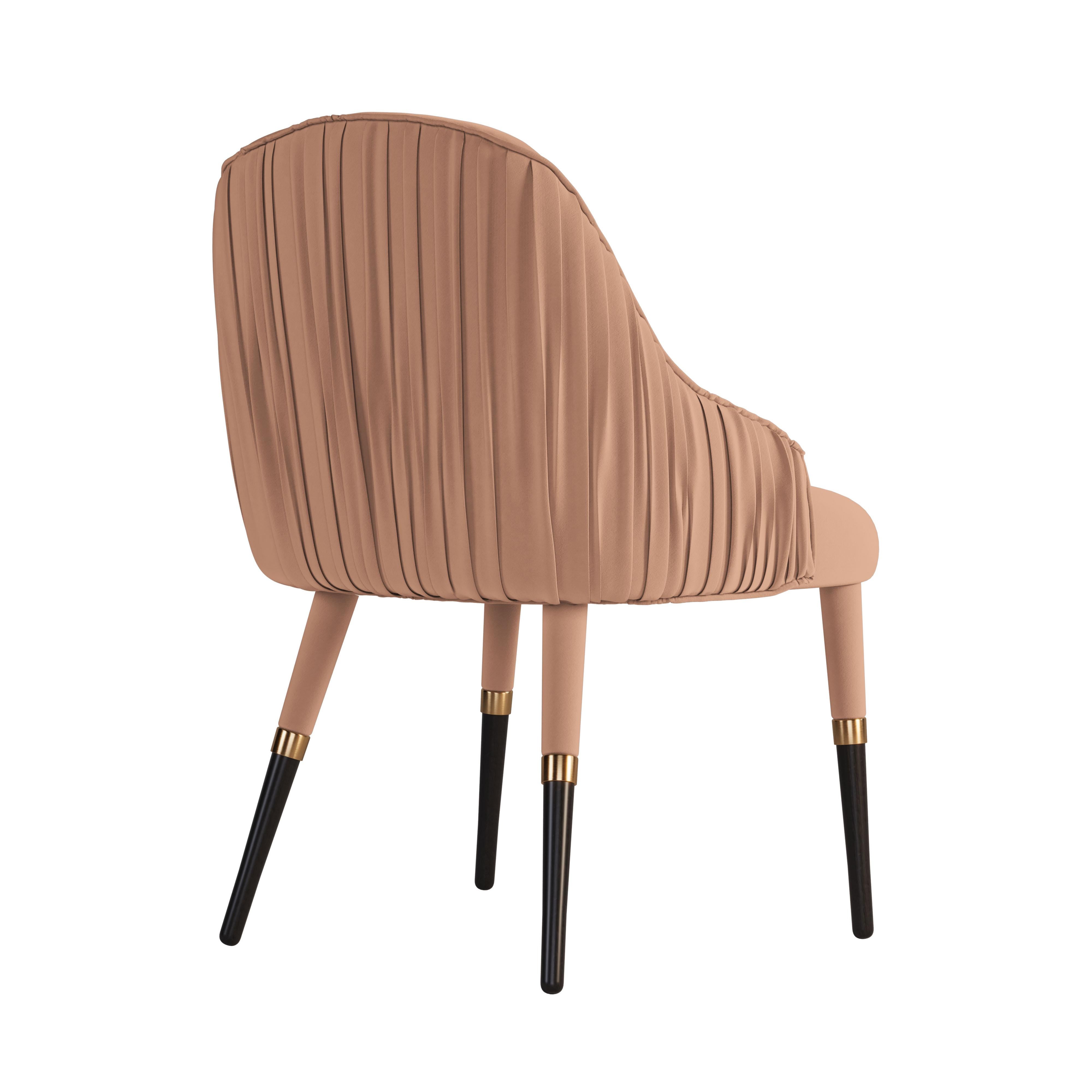 21st Century Gardner Dining Chair Velvet Wood Brass Made in Portugal by Ottiu For Sale 4