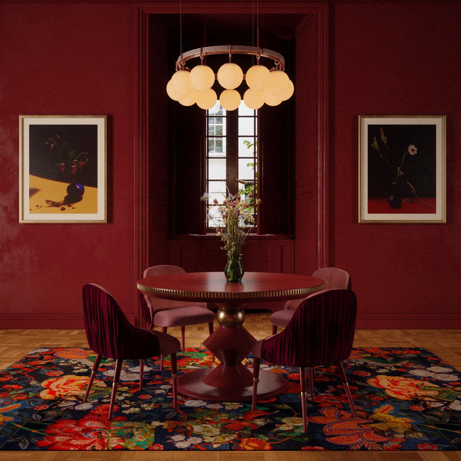 Cotton 21st Century Gardner Dining Chair Velvet Wood Brass Made in Portugal by Ottiu For Sale