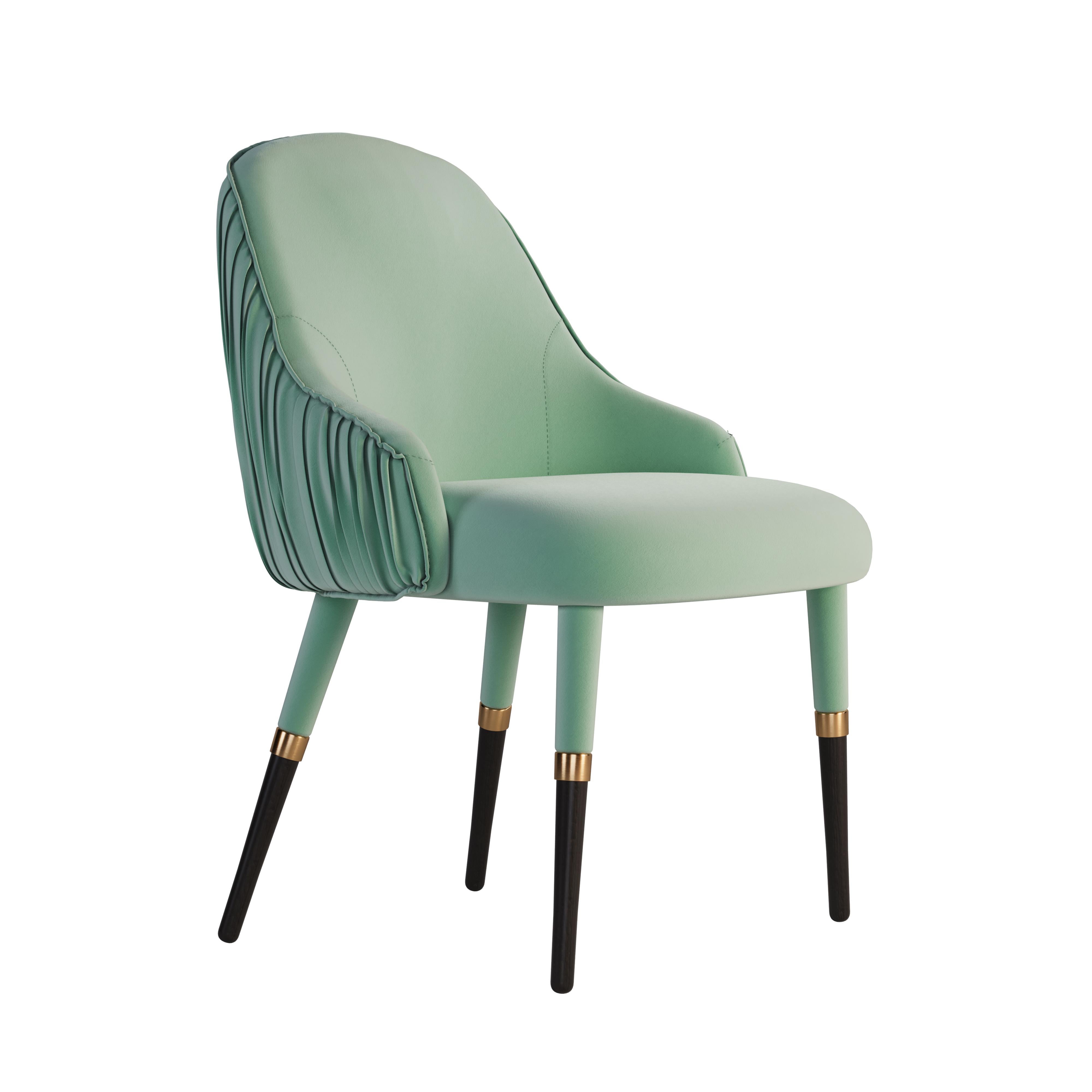 21st Century Gardner Dining Chair Velvet Wood Brass Made in Portugal by Ottiu For Sale 1