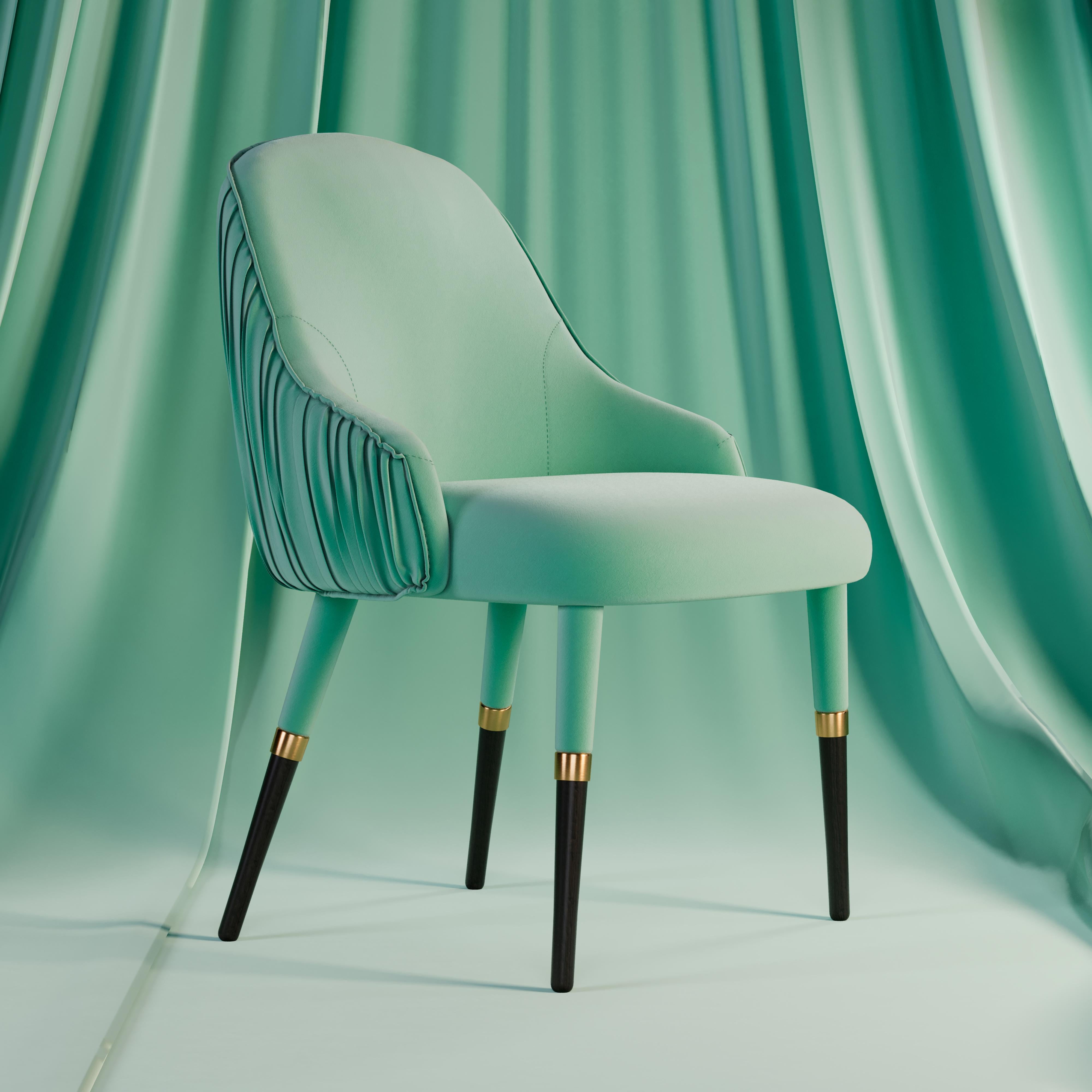 21st Century Gardner Dining Chair Velvet Wood Brass Made in Portugal by Ottiu For Sale 3