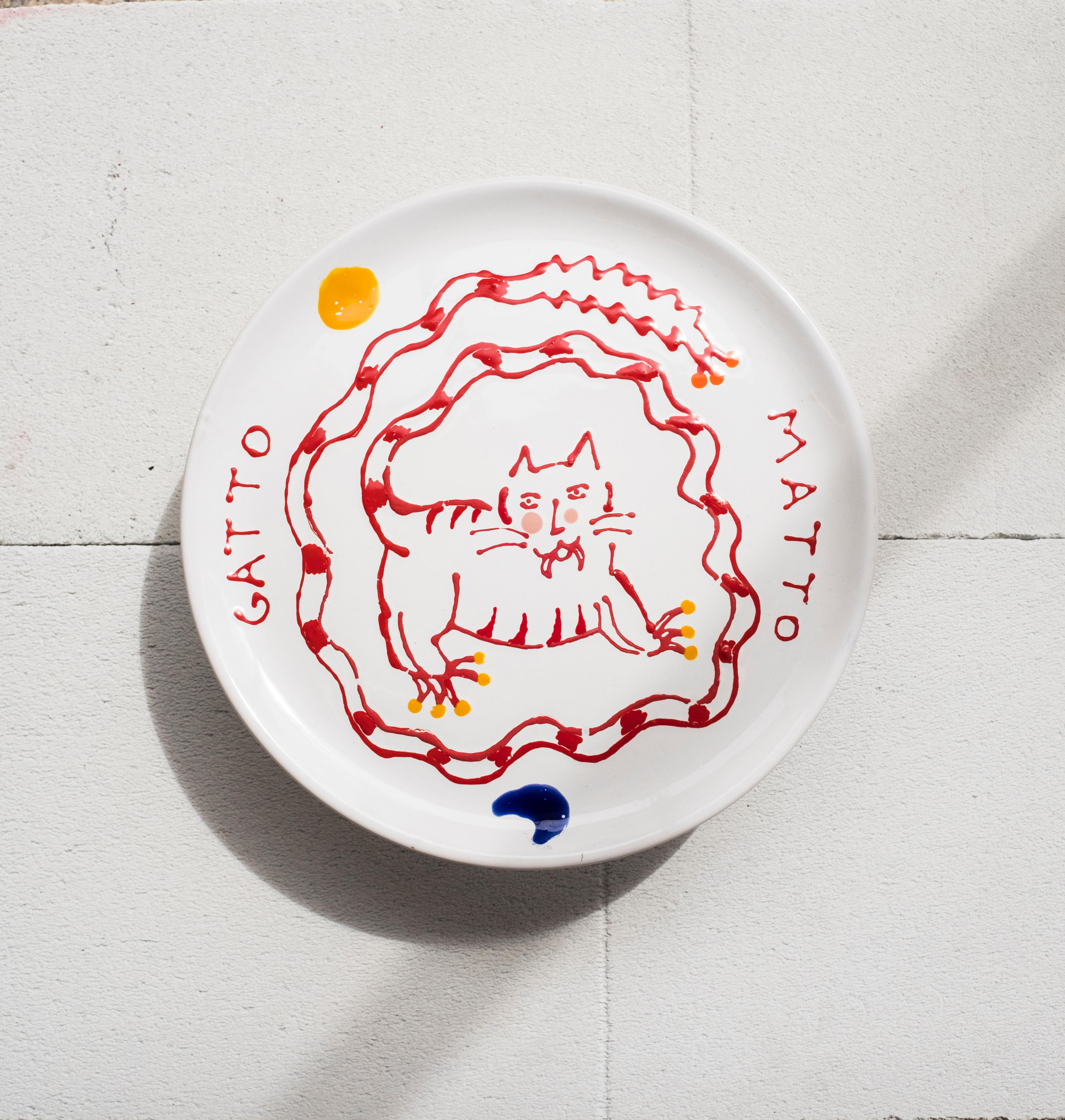 Ceramic 21st Century GattoMatto tray Handmade and Hand Glazed in Italy by Ilaria Bianchi For Sale