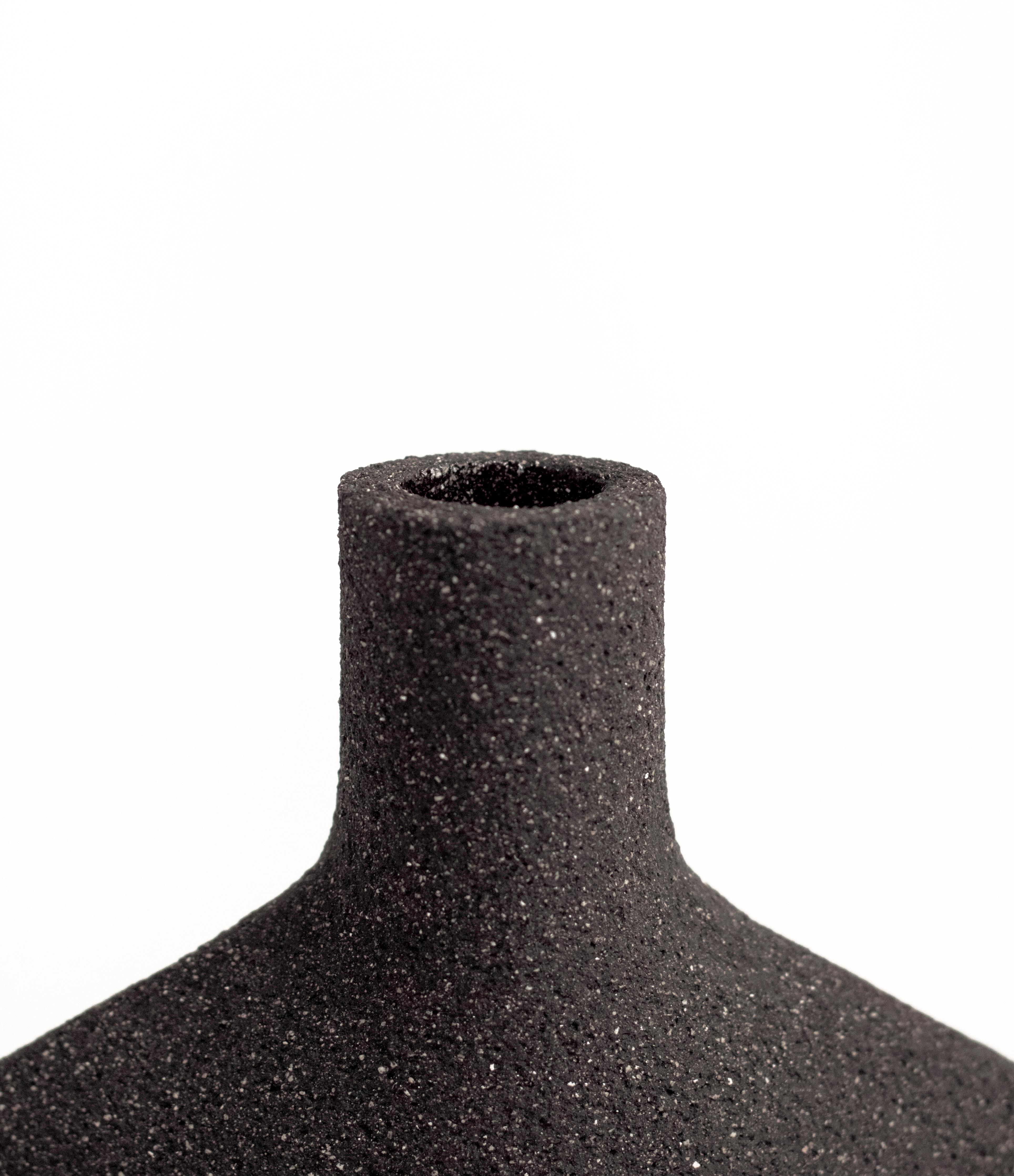 Minimalist 21st Century Geo Vase in Black Ceramic, Hand-Crafted in France