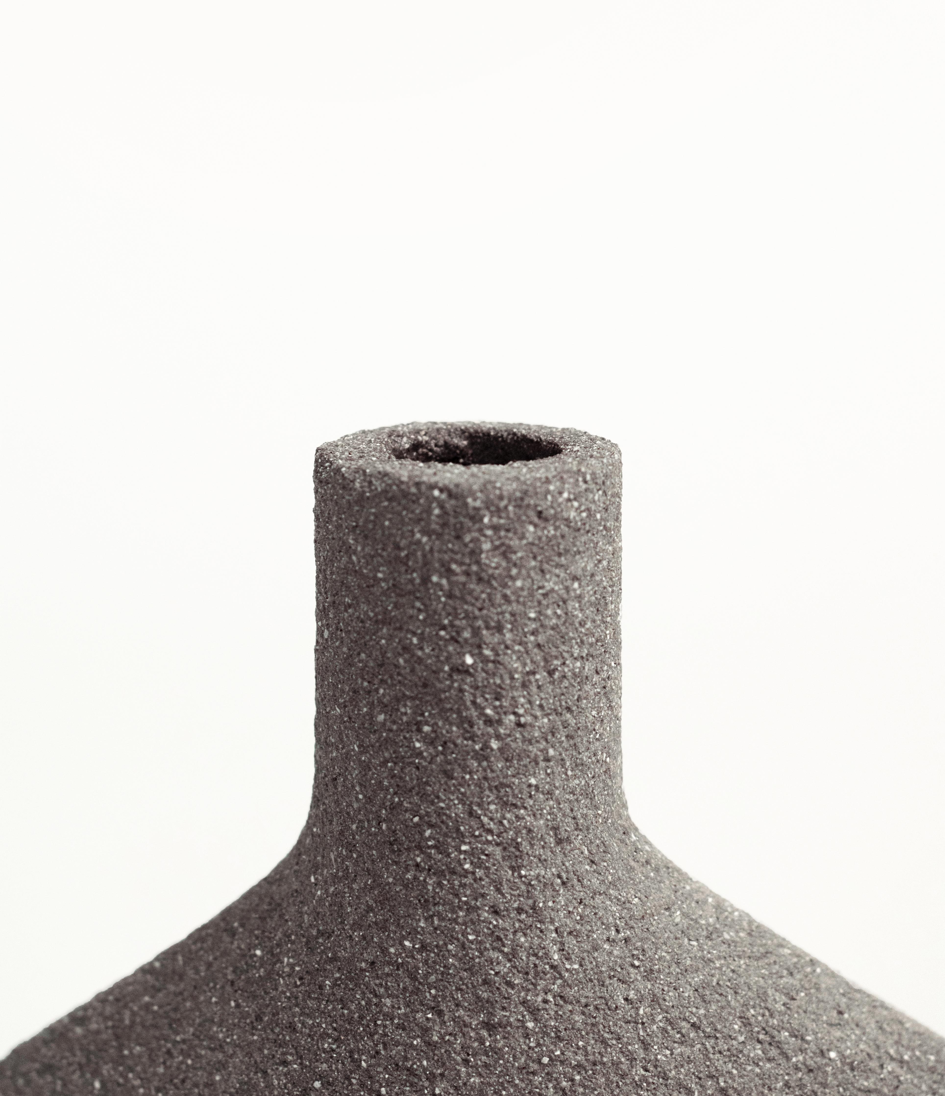 Minimalist 21st Century Geo Vase in Grey Ceramic, Hand-Crafted in France