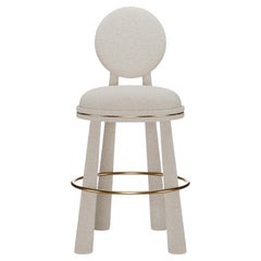 21st Century Geometric Mouline Bar Stool in Bouclé by Mavo Atelier, Handmade