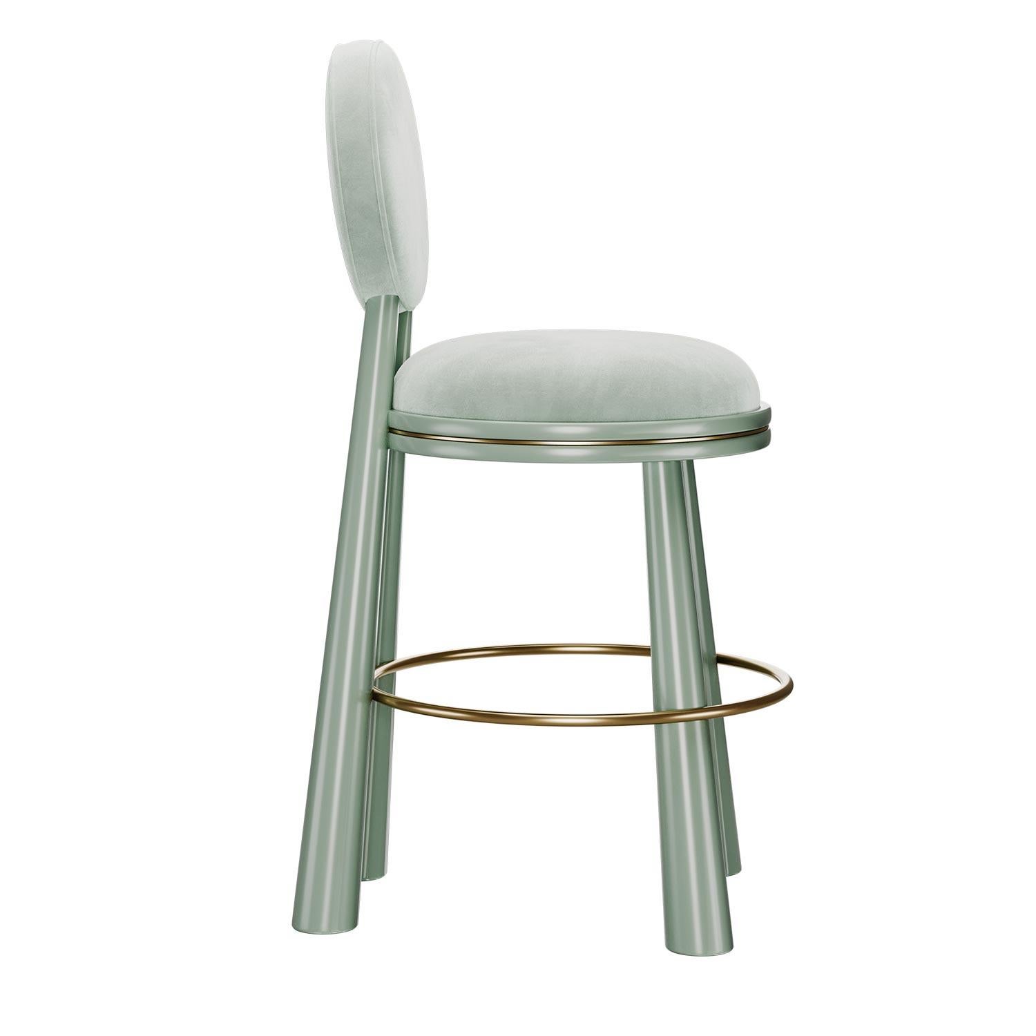 Mid-Century Modern 21st Century Geometric Mouline Bar Stool in Cotton Velvet by Mavo Atelier For Sale