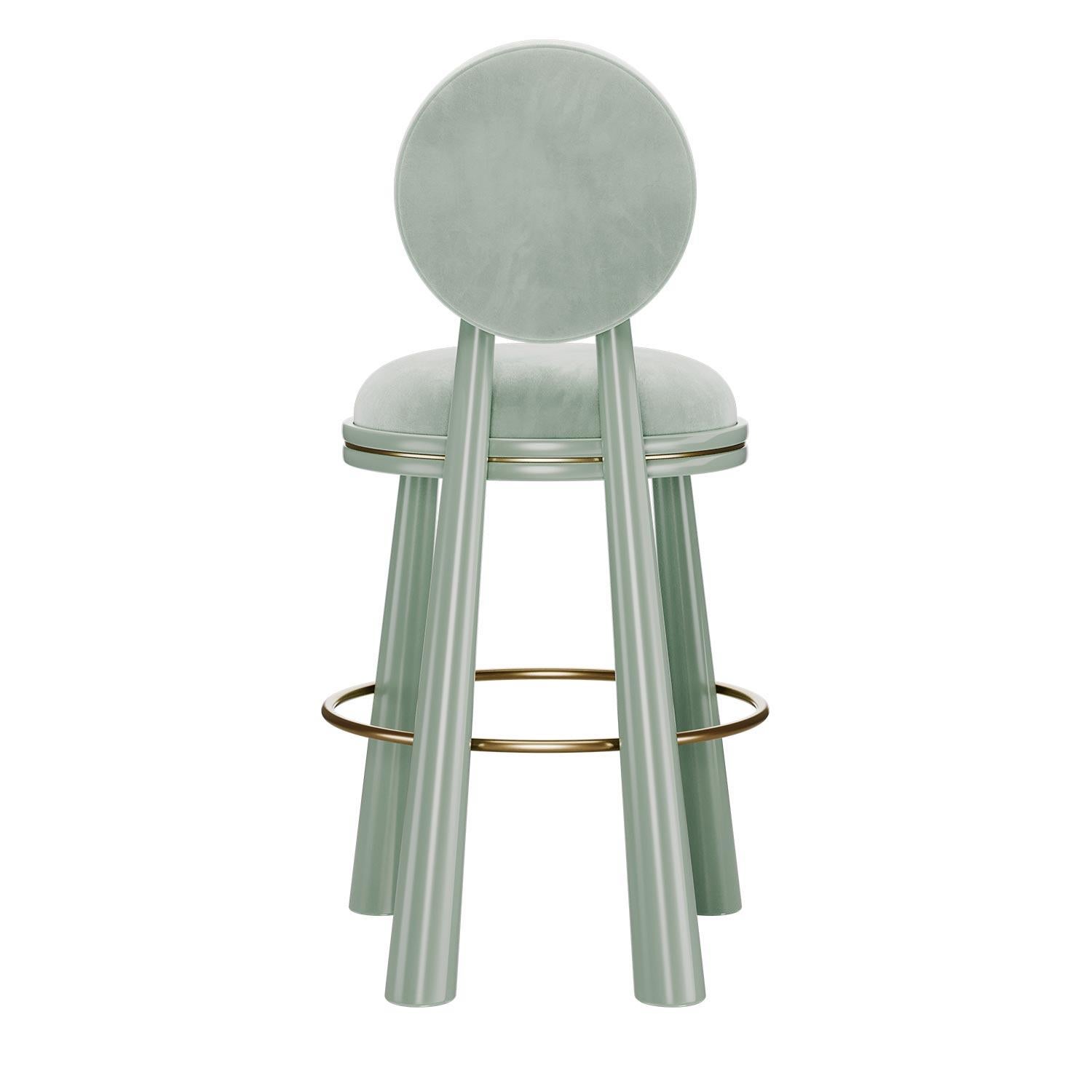 Hand-Crafted 21st Century Geometric Mouline Bar Stool in Cotton Velvet by Mavo Atelier For Sale