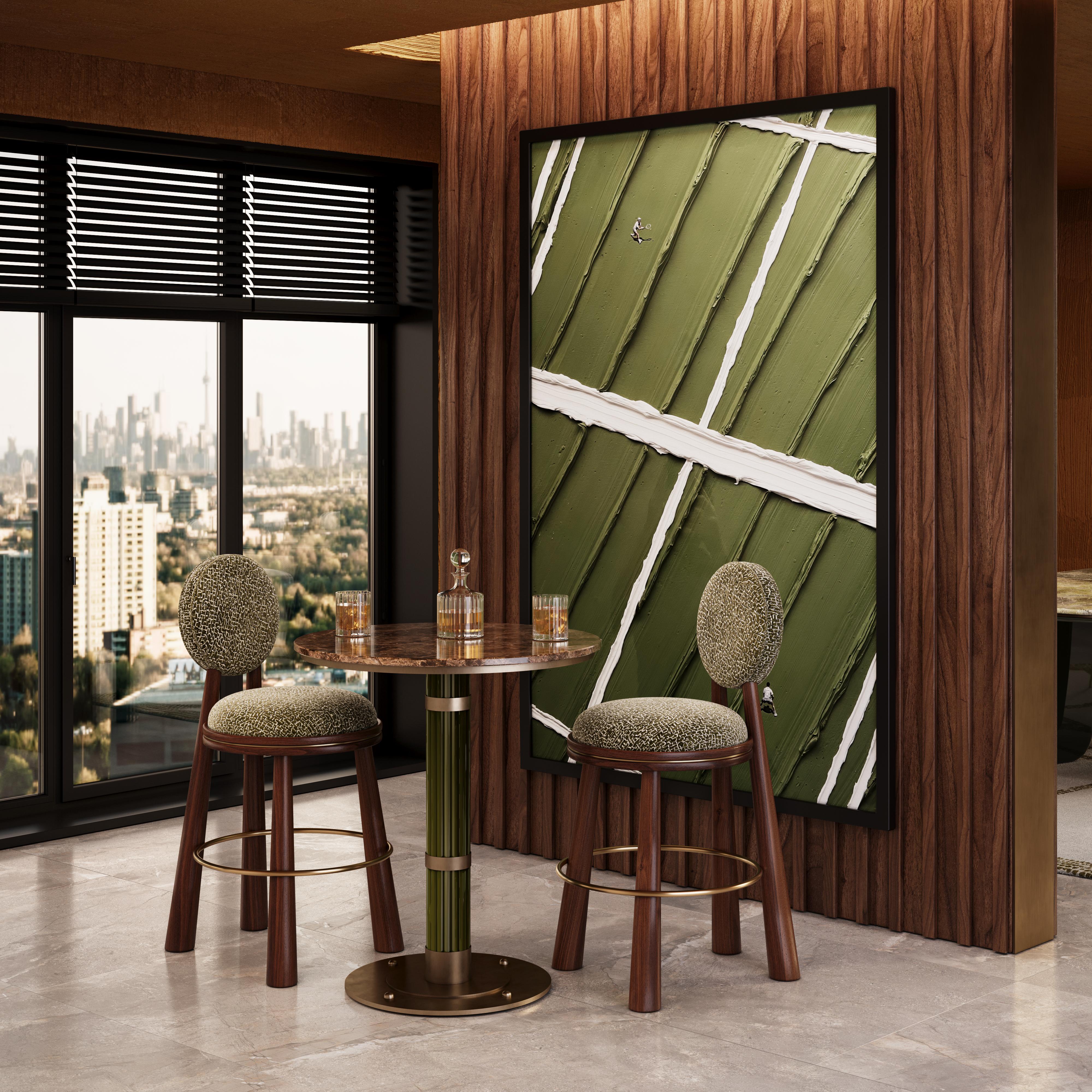 Contemporary 21st Century Geometric Mouline Bar Stool in Cotton Velvet by Mavo Atelier For Sale