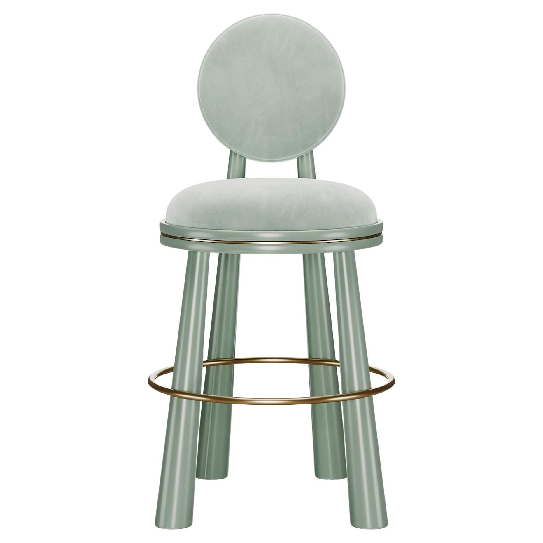 21st Century Geometric Mouline Bar Stool in Cotton Velvet by Mavo Atelier For Sale