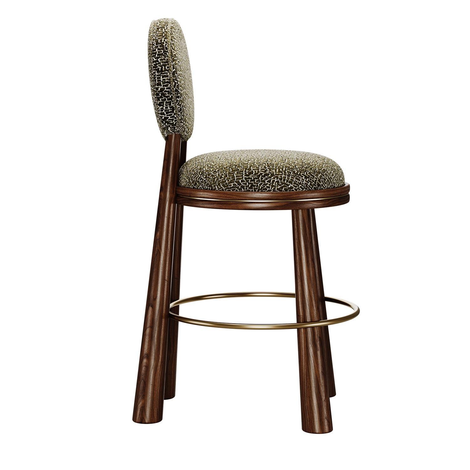 Mid-Century Modern 21st Century Geometric Mouline Bar Stool in Embroidered Velvet by Mavo Atelier For Sale